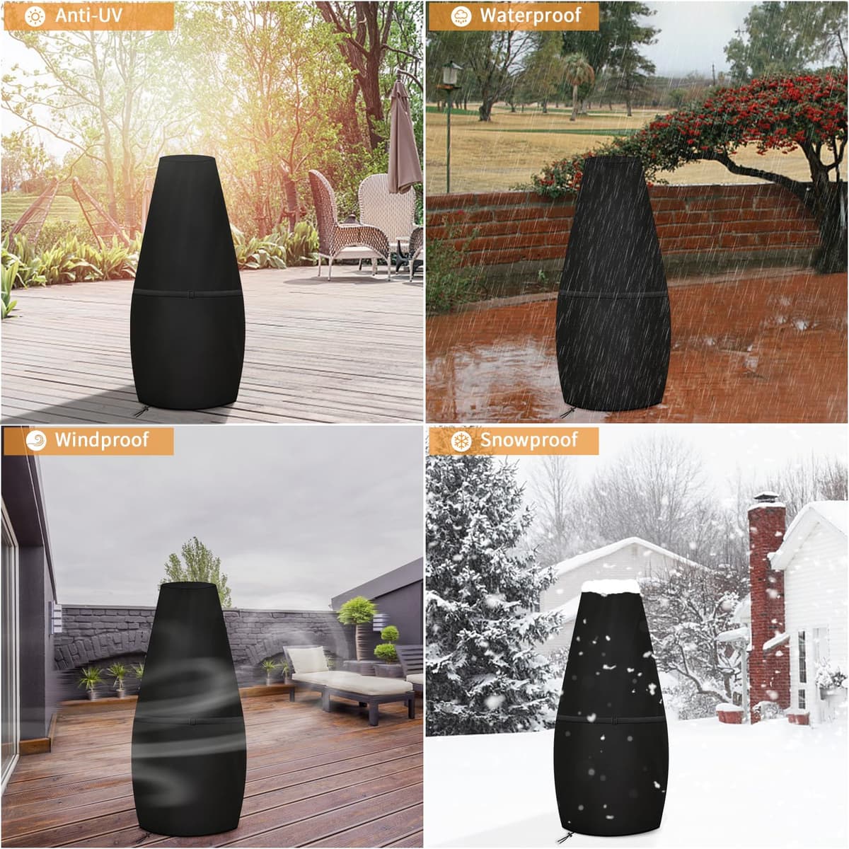Dokon Large Chimenea Cover Waterproof Chiminea Covers Windproof Anti-UV Heavy Duty Oxford Fabric Outdoor Chimney Cover, Garden Patio Heater Covers (122x21/61cm) - Black — view 3