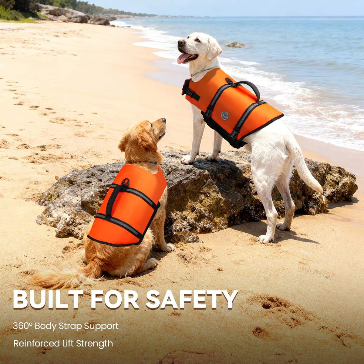 VIVAGLORY Rip Stop Dog Life Jacket, Buoyancy Aid with Handle, Buoyancy for Doggy, Dog Life Jacket for Swimming & Boating, XXS, Bright Orange — view 2