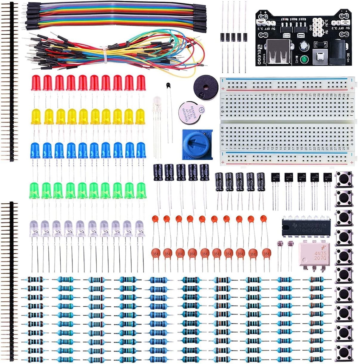 ELEGOO Kit Mejorado de Componentes Electrónicos con Módulo de Alimentación, Placa de Prototipos (Protoboard) de 830 Pines, Cables Puente, Potenciómetro, STM32, Raspberry Pi, para Arduino IDE — view 10