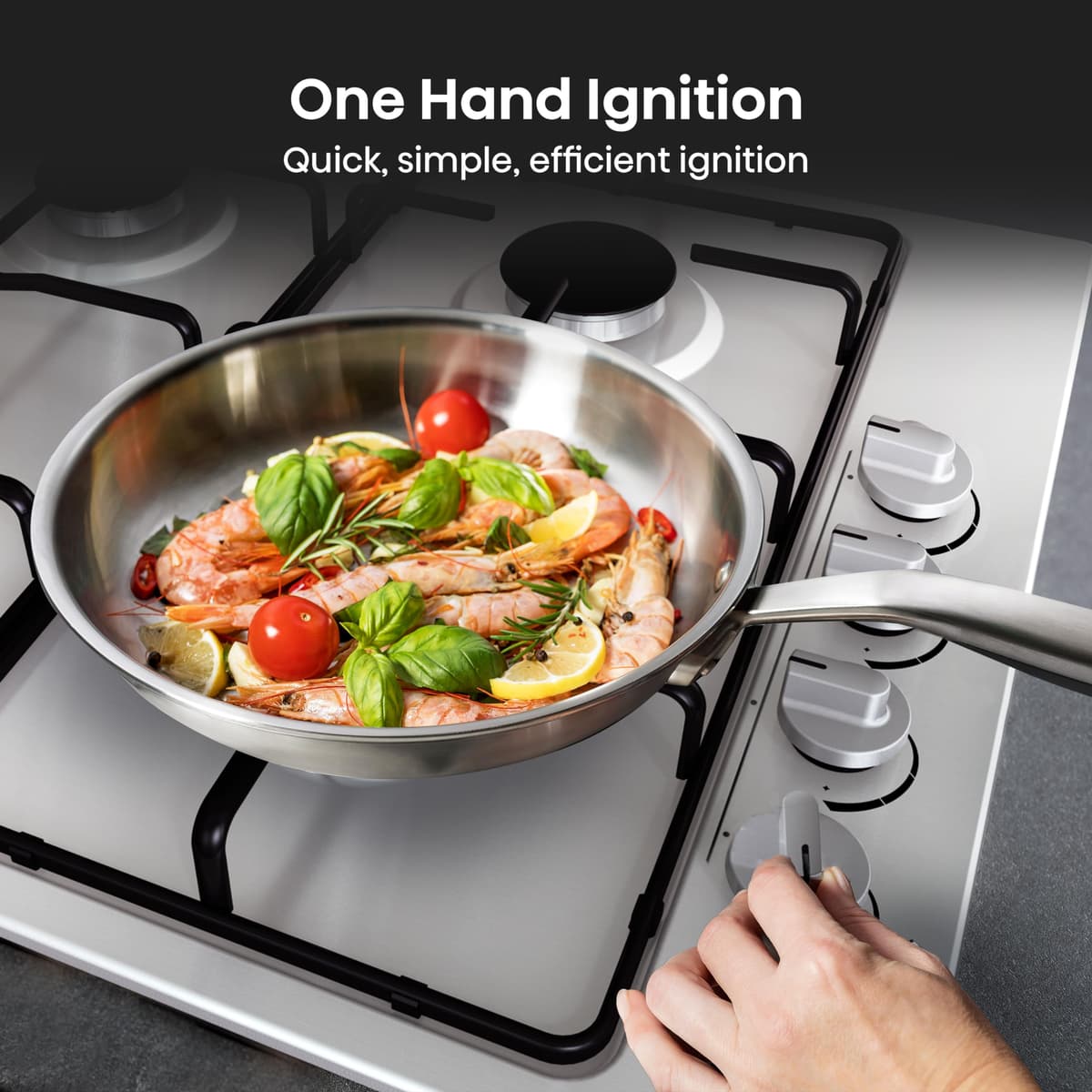 Hisense GM642XHS Built-in 60cm Gas Hob - Stainless Steel with 4 Cooking Areas, Easy Clean Surface, One -Hand Ignition, 60 x 52 x 8.9 cm (L x W x H) — view 4