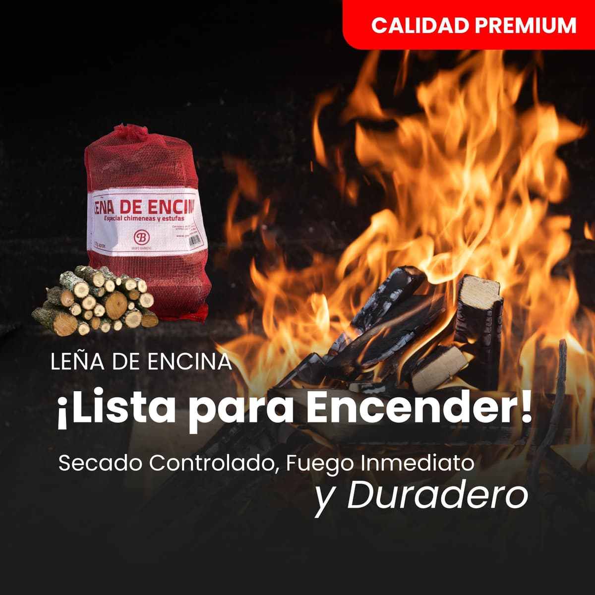 Leña Encina Saco 12kg Madera Dura Secada Horno Alto Rendimiento Calor Intenso Llama Duradera Ideal Chimenea Estufa Barbacoa Interior Exterior Combustión Lenta Baja Humedad Ecológica Limpia — view 2