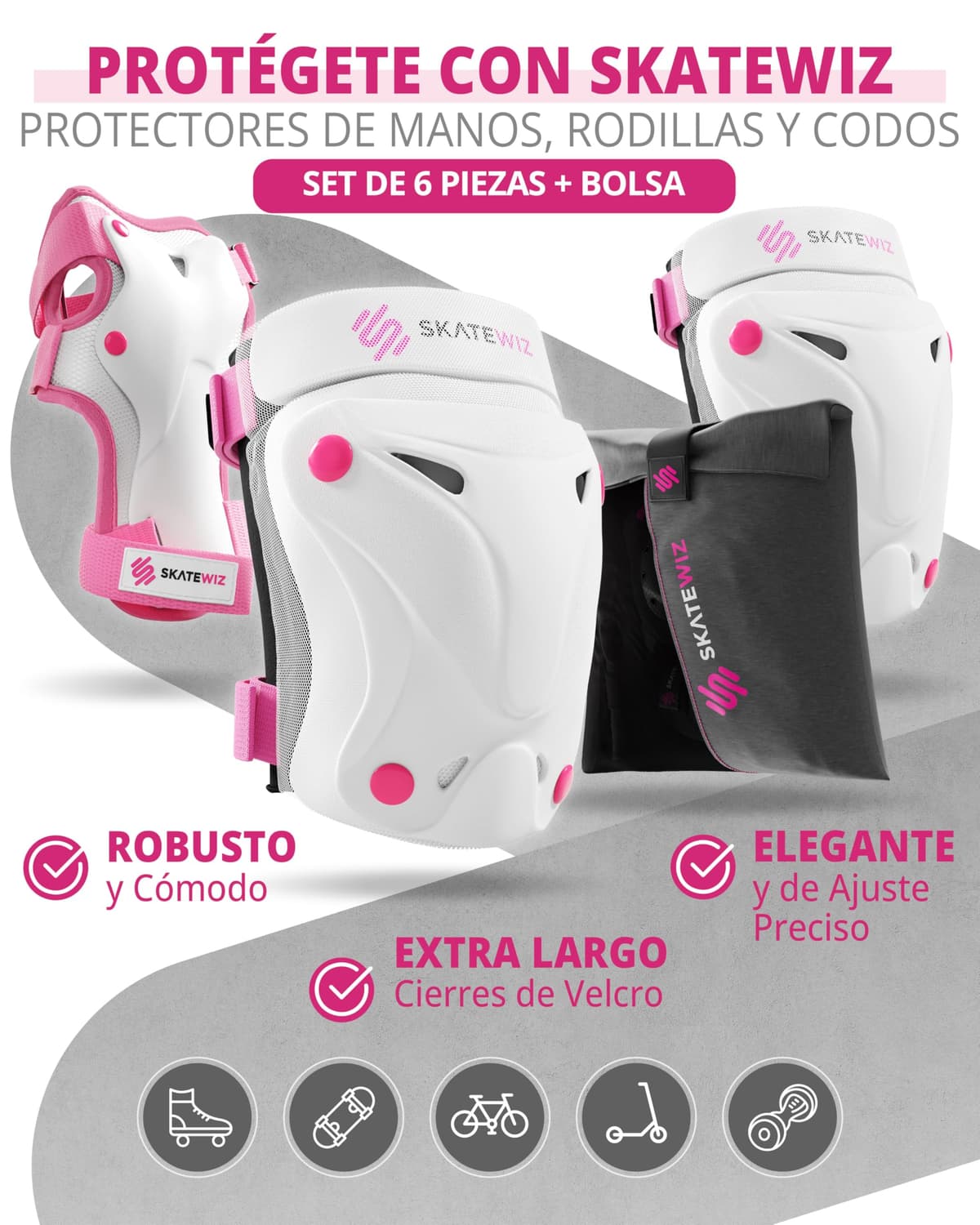 SKATEWIZ Protecciones Patines Niña, Niño e Adulto [6 piezas] Rodilleras y Coderas Niño Patinaje, Patines, Rodilleras Para Niños - Marca Alemana — view 3