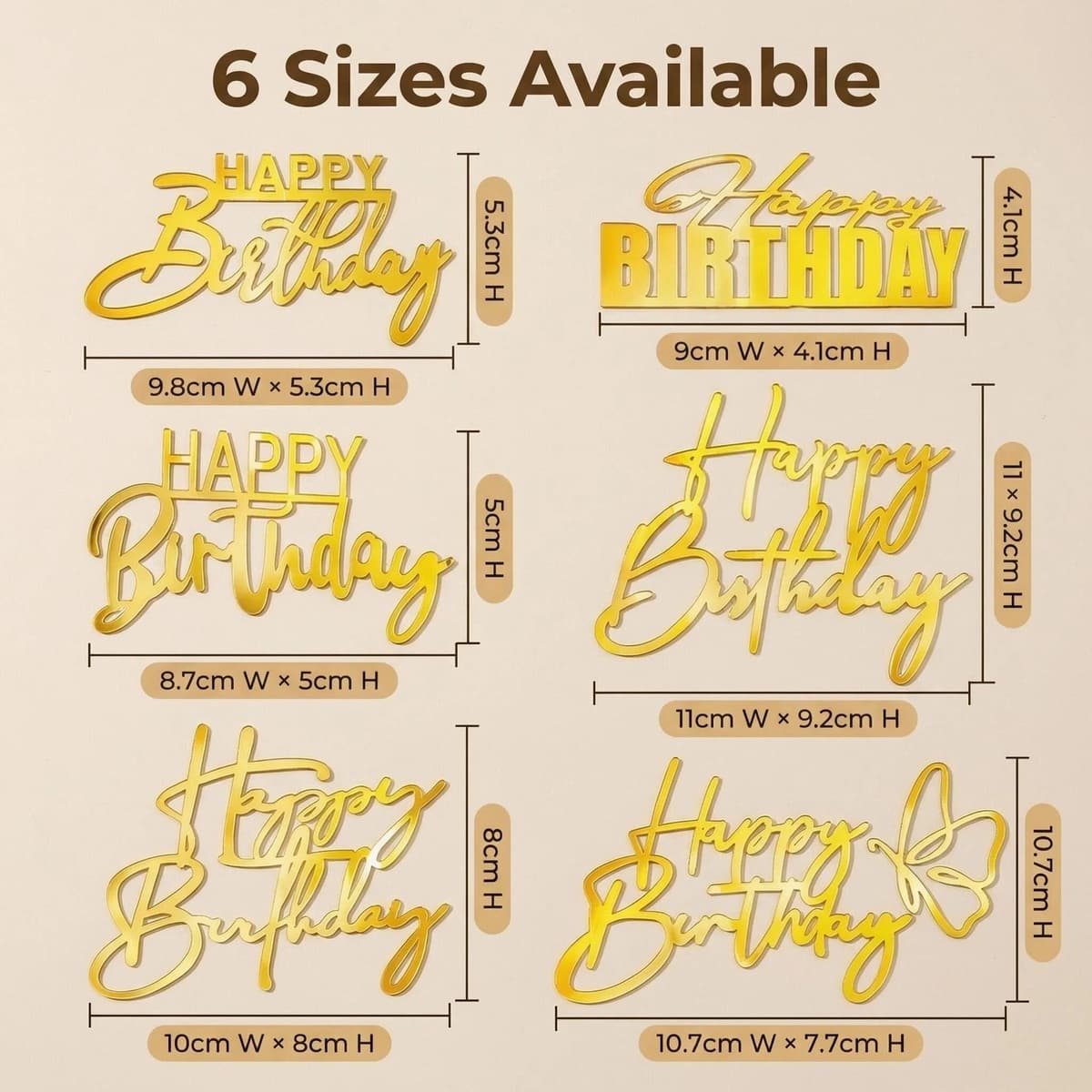 6 Pcs Golden Happy Birthday Cake Topper, Acrylic Birthday Cake Toppers Birthday Cakes Sign Picks Cupcake Decoration Cakes Stick Decor for Celebrating Birthdays Party Dessert Decor — view 2