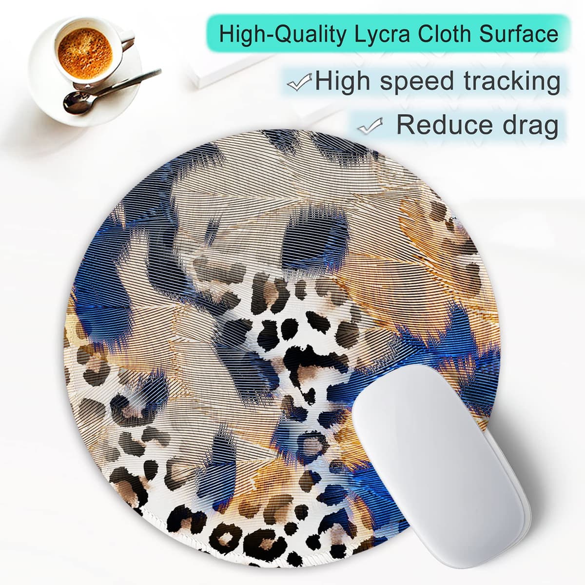 ITNRSIIET Mouse Pad with Stitched Edge, Premium-Textured Mouse Mat Waterproof Non-Slip Rubber Base Round Mousepad for Office Gaming Laptop, Cute Design Desk Accessories, Leopard Print — view 5