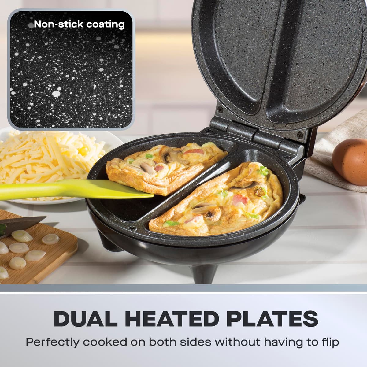 Daewoo Deep Fill Omelette Maker, Dual Non-Stick Plates, Electric 750W Omelette Cooker, Fast, Fluffy Homemade Omelettes – Compact & Easy Clean Breakfast Appliance — view 3