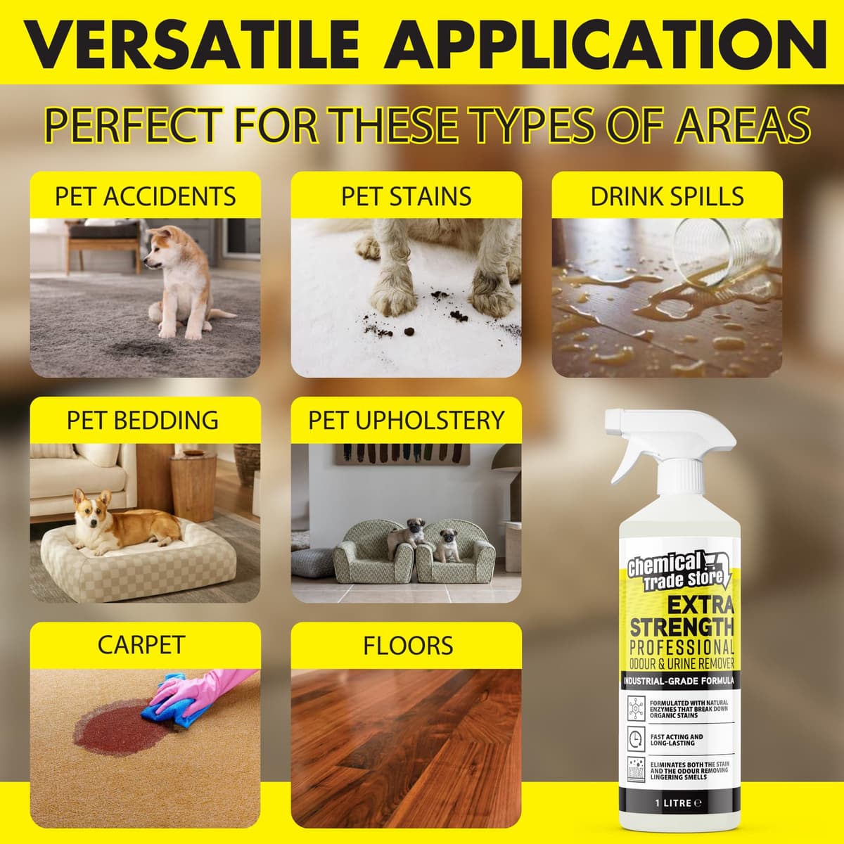 Professional Odour & Urine Remover 1L - Enzyme Cleaner for Pet & Household Smells - Eliminates Stains & Bad Odours — view 4