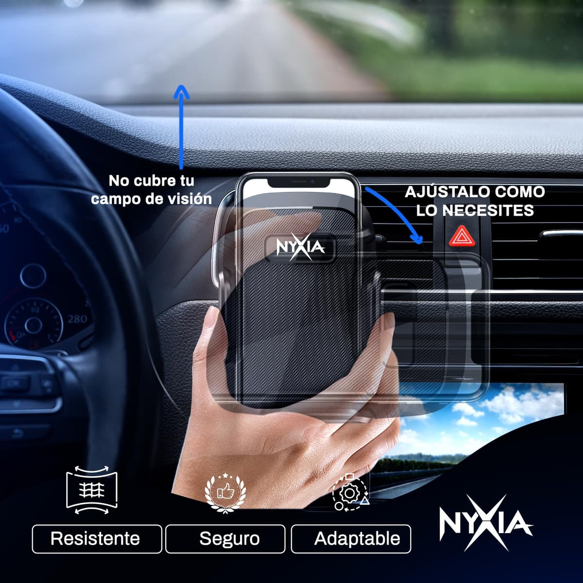 Nyxia Car Mobile Holder | Metal Hook | Universal Car Phone Holder for Super Stable Ventilation Grille | 360º Rotation | Use with One Hand | Compatible with Mobile Phone from 4 Inches to 7 Inches — view 7