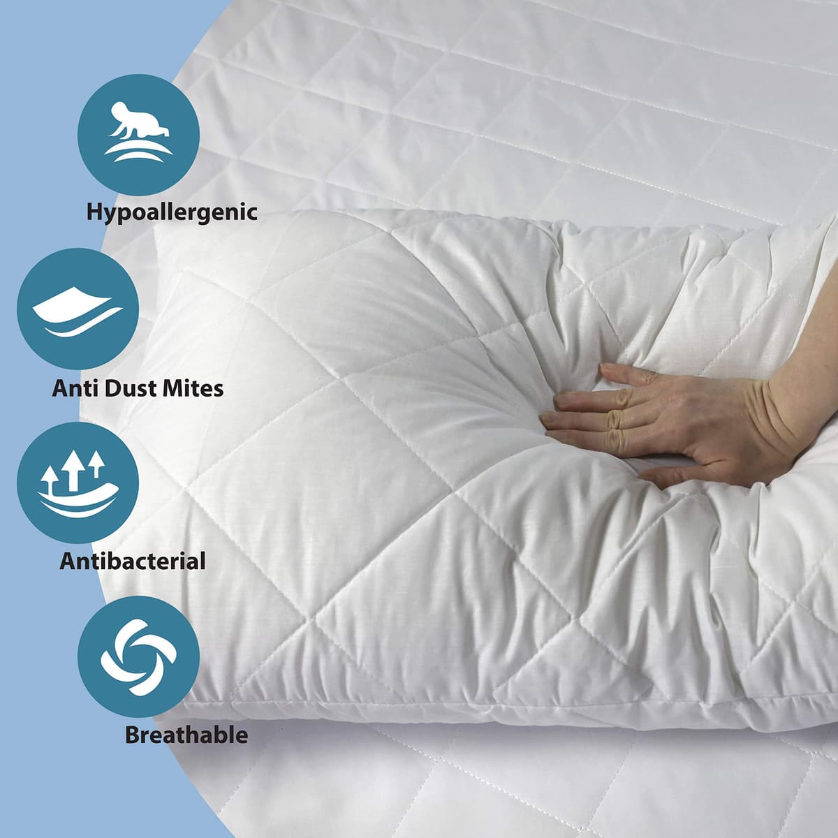Adam Home Pillows 2 Pack Hotel Quality with Quilted Cover Hypoallergenic & Dust Mite Resistant Filling – Ideal for Stomach, Back and Side Sleepers Down Alternative Hotel Pillows — view 3