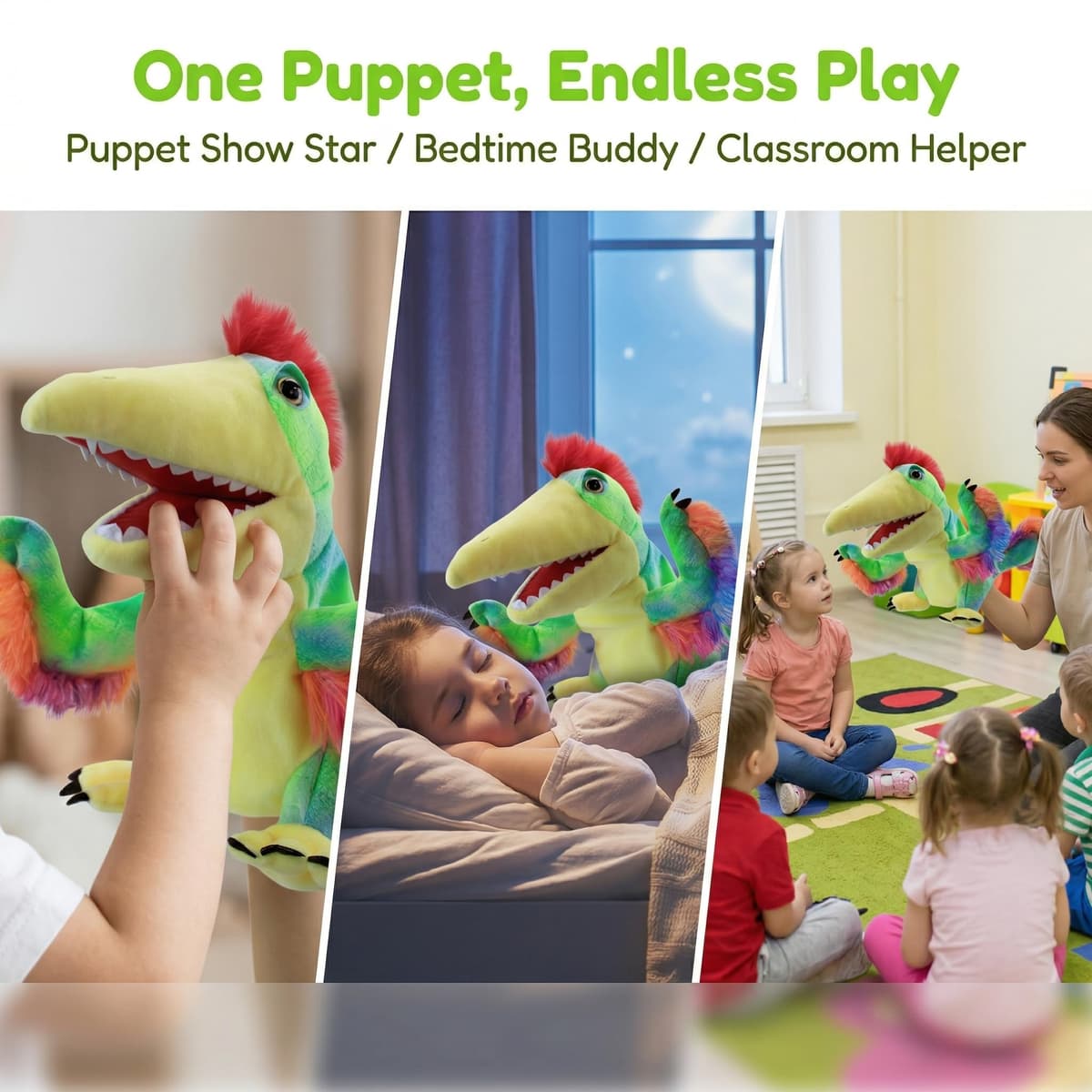 Marionetas de Mano de Dinosaurios para niños,Incluye Triceratops y Tyrannosaurus Rex con Bocas Abiertas móviles, Contar Historias,Regalos de cumpleaños — view 3