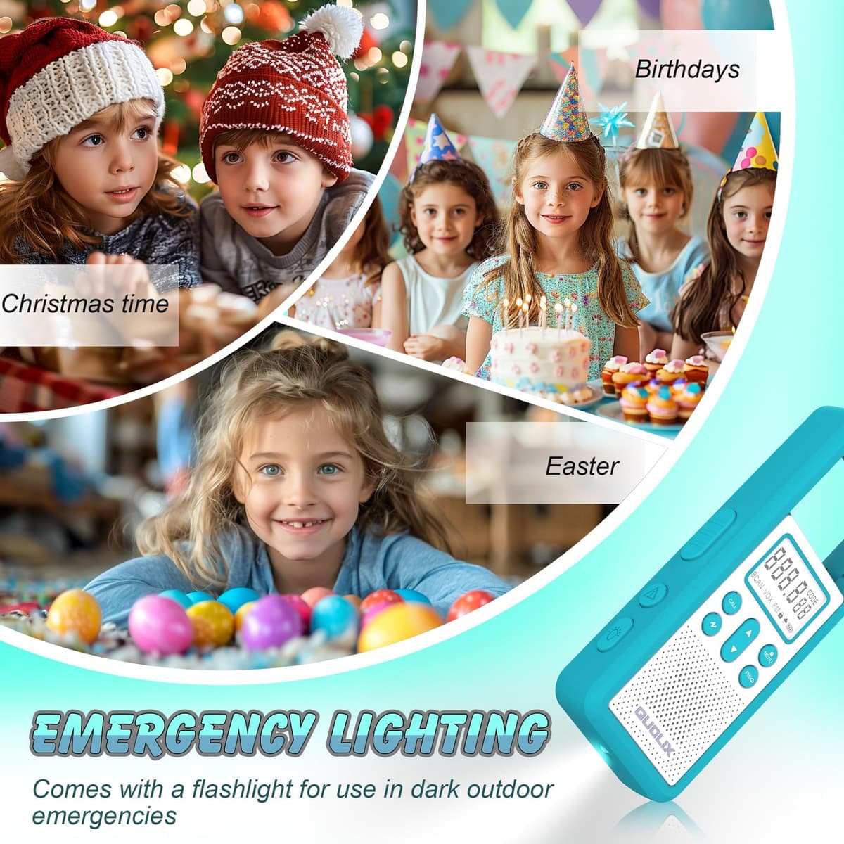 Walkie Talkie Largo Alcance, QUOLIX 4pcs Profesional USB Recargable con Batería Incorporada 8 Canales Radio - Fácil Emparejamiento Alerta SOS Activado por Voz VOX LED Linternas para Adultos Niños — view 4