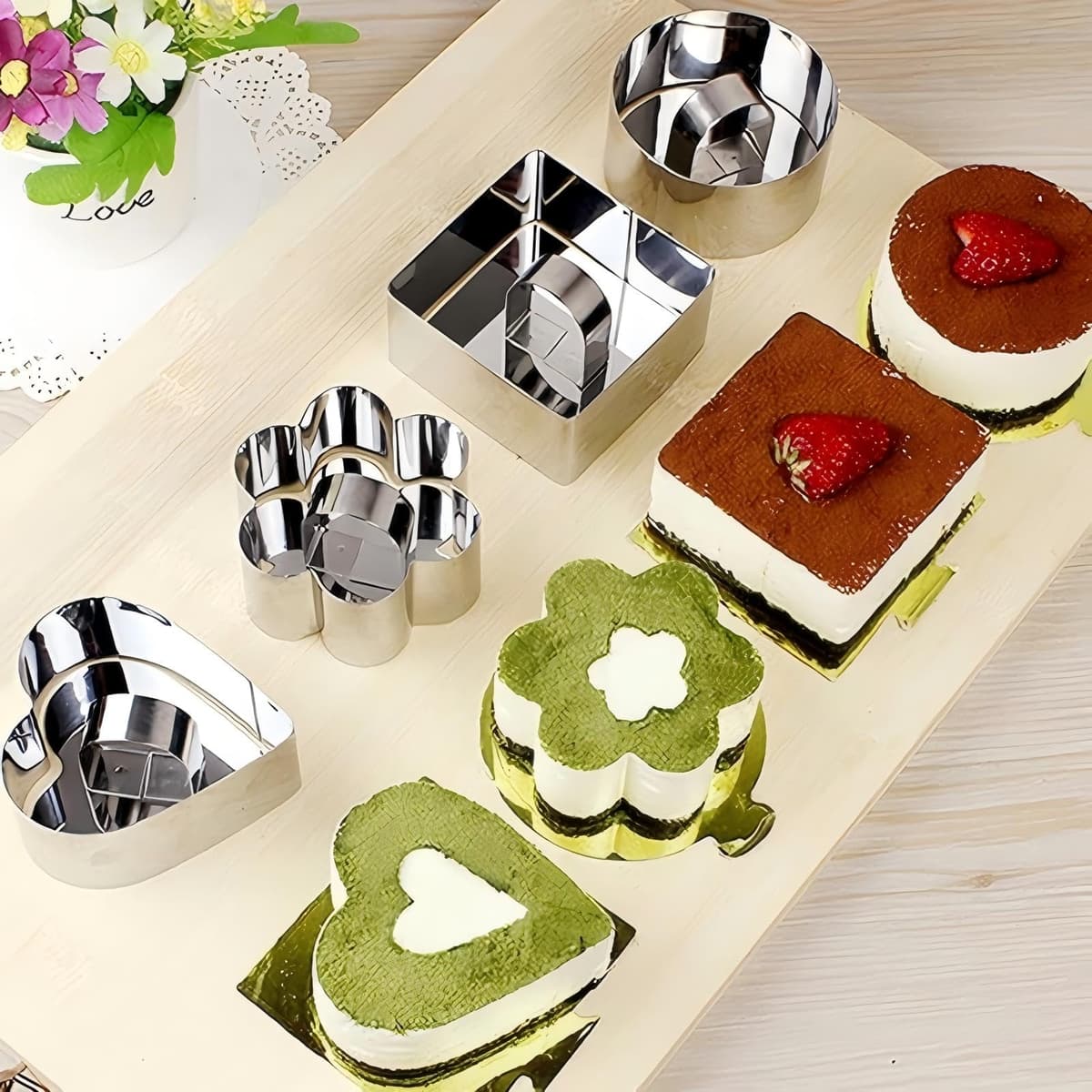 4 Piezas Aros de Pastel Mousse, Aro de Reposteria 8 cm, Conjunto de Aros de Pastel de Acero Inoxidable, Cocina para Postre Pastel Mousse Anillos (4 Formas) — view 3