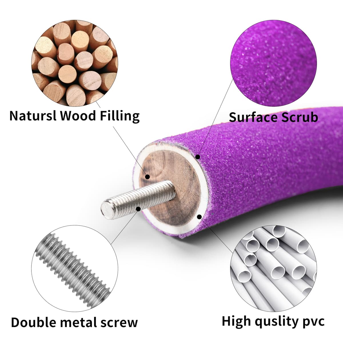 U Shape Parrot Perch Stand Pet Toy Bird Platform Sand Paw Grinding Clean Stick Cage Exercise Conure Budgie Cockatiel Accessories (Purple Large) — view 5