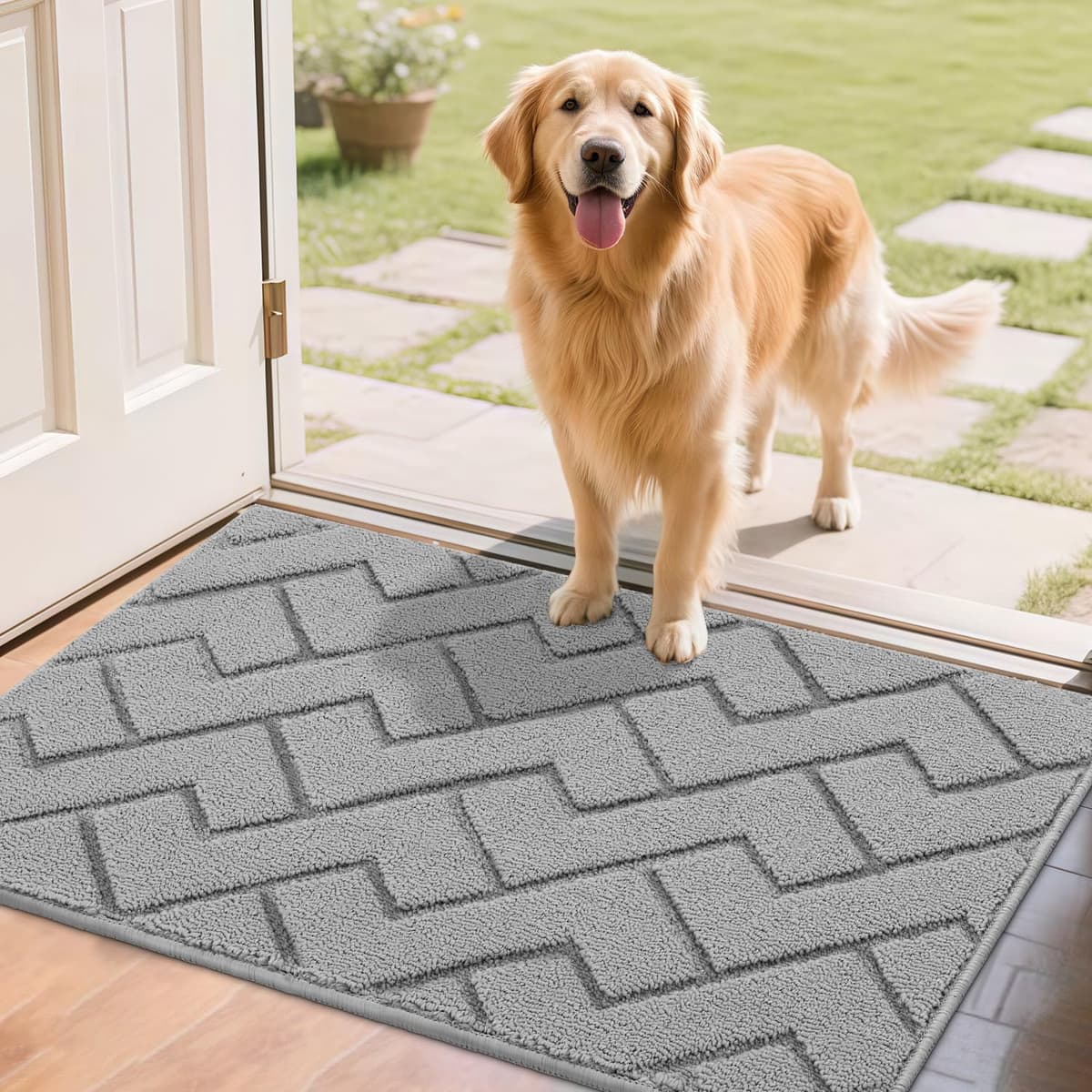 Biscpro Door Mats Indoor,Dirt Trapper Mat Absorbent Non-Slip Low Profile Doormat for Entrance,Inside, Kitchen,Front Door Mat Washable for Pets and Dogs— 50x80cm,Grey — view 97