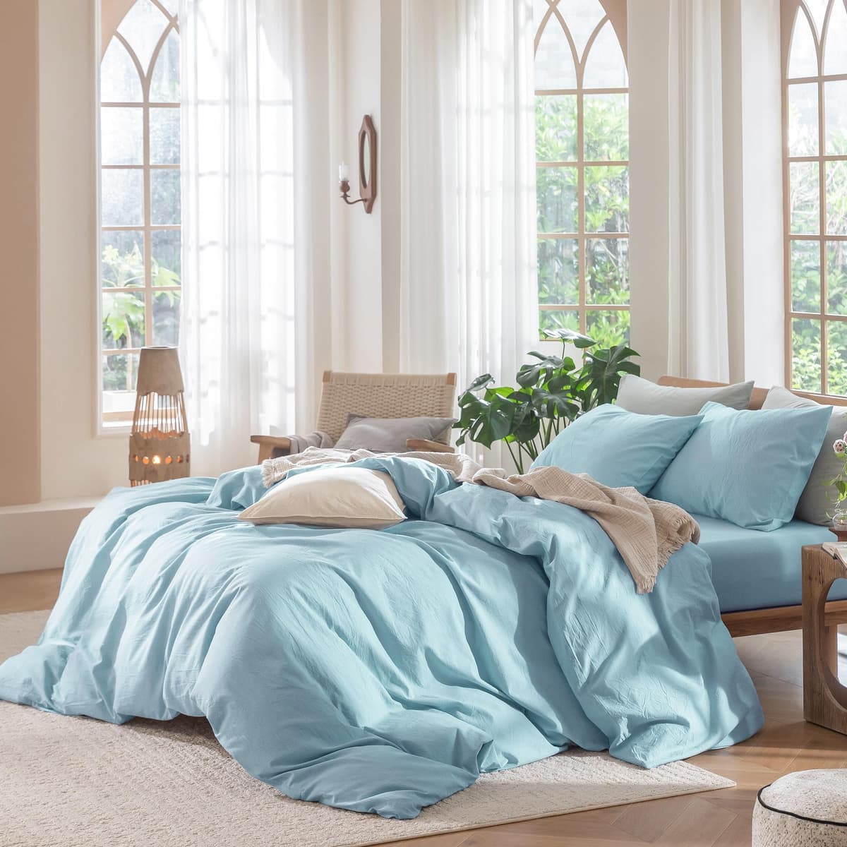 MooMee Bedding Duvet Cover Set 100% Washed Cotton Linen Like Textured Breathable Durable Soft Comfy (Tannish Linen Grey, King) — view 43