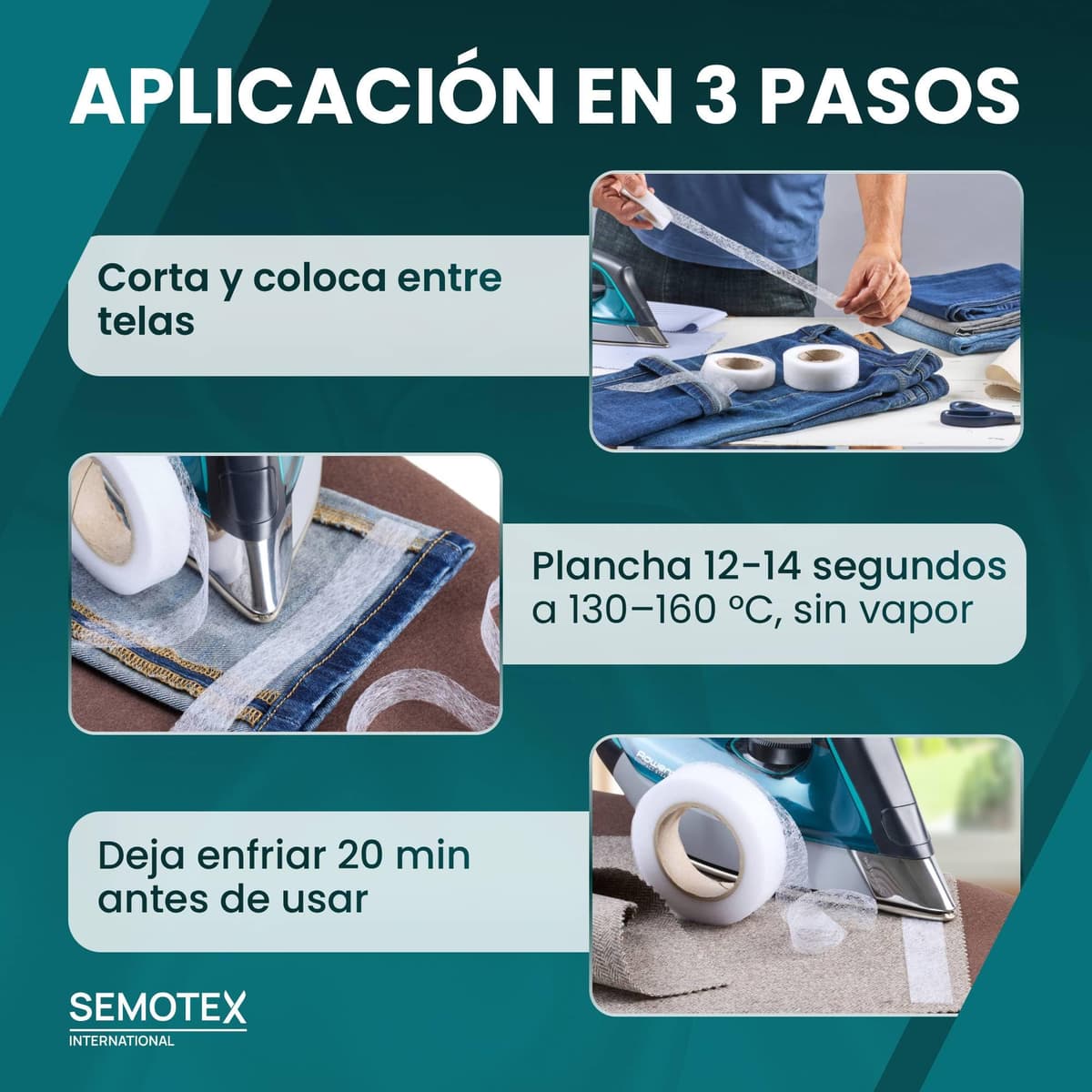 Cinta Termoadhesiva para Dobladillos EXTRA FUERTE - 50 Metros x 20 mm - Cinta Adhesiva Dobladillos. Cinta para Cortinas, Bajo Pantalón, Vestidos, Vaqueros - 20 milímetros ancho — view 4
