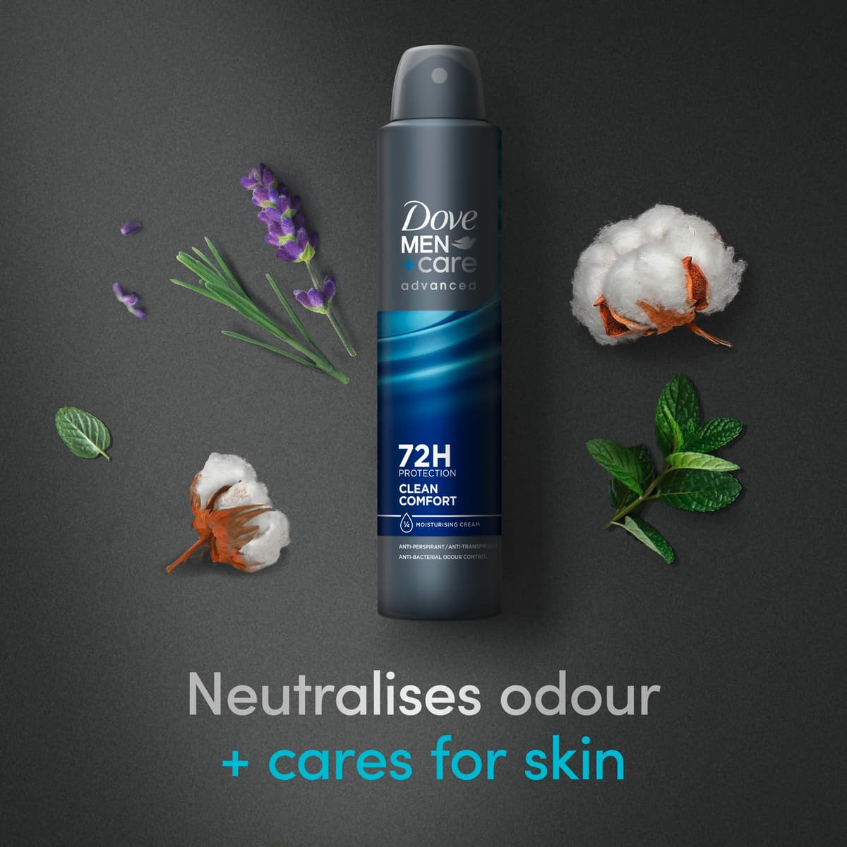 Dove Men+Care Advanced Clean Comfort Anti-Perspirant Aerosol Deodorant Spray with Anti-Odour technology & ¼ moisturising cream for 72 hour protection against sweat and odour 200 ml — view 3