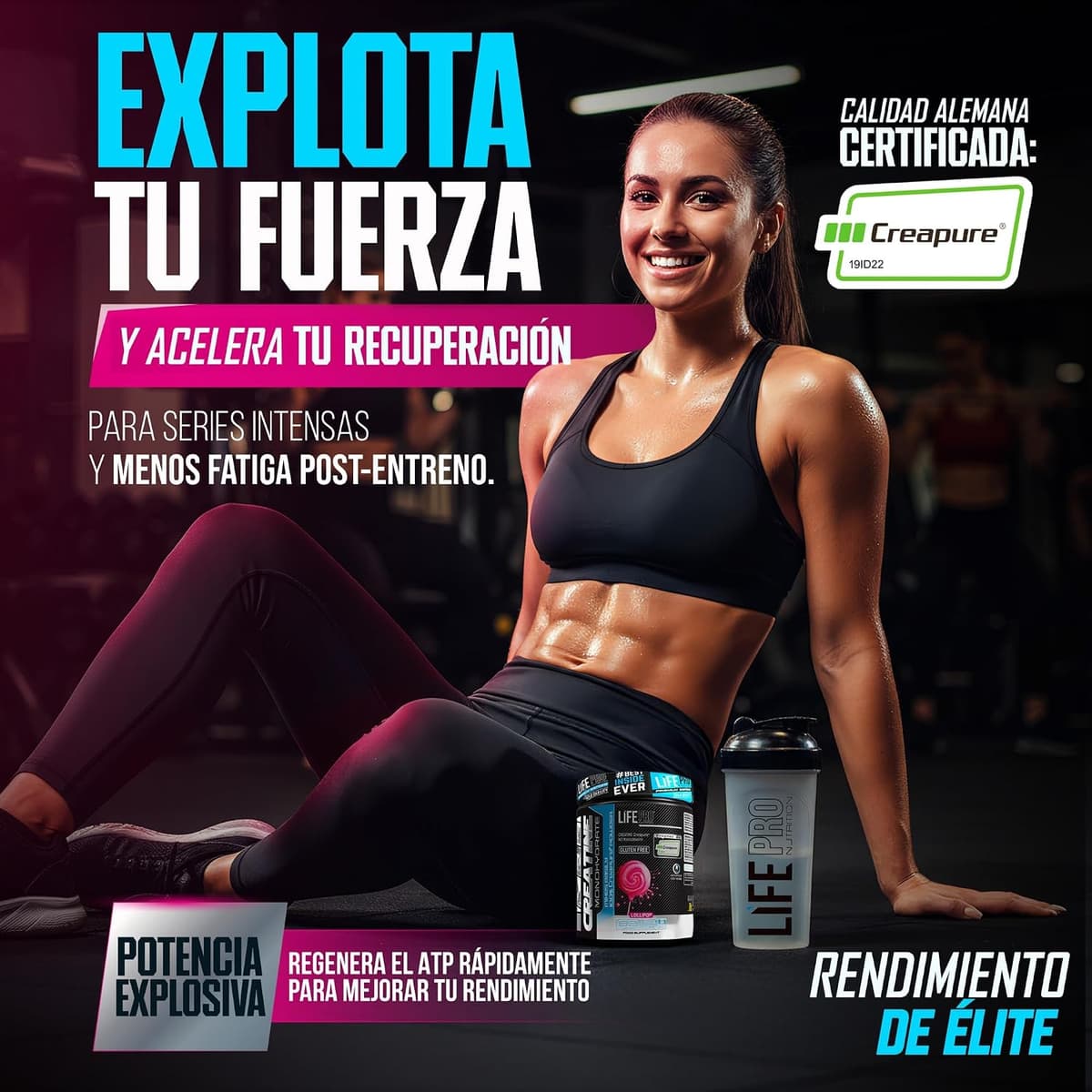 Creapure Life Pro Creatine Monohydrate – Pure Micronised Creatine, Up to 83 Shots – Gluten Free, for Strength, Energy and Mus