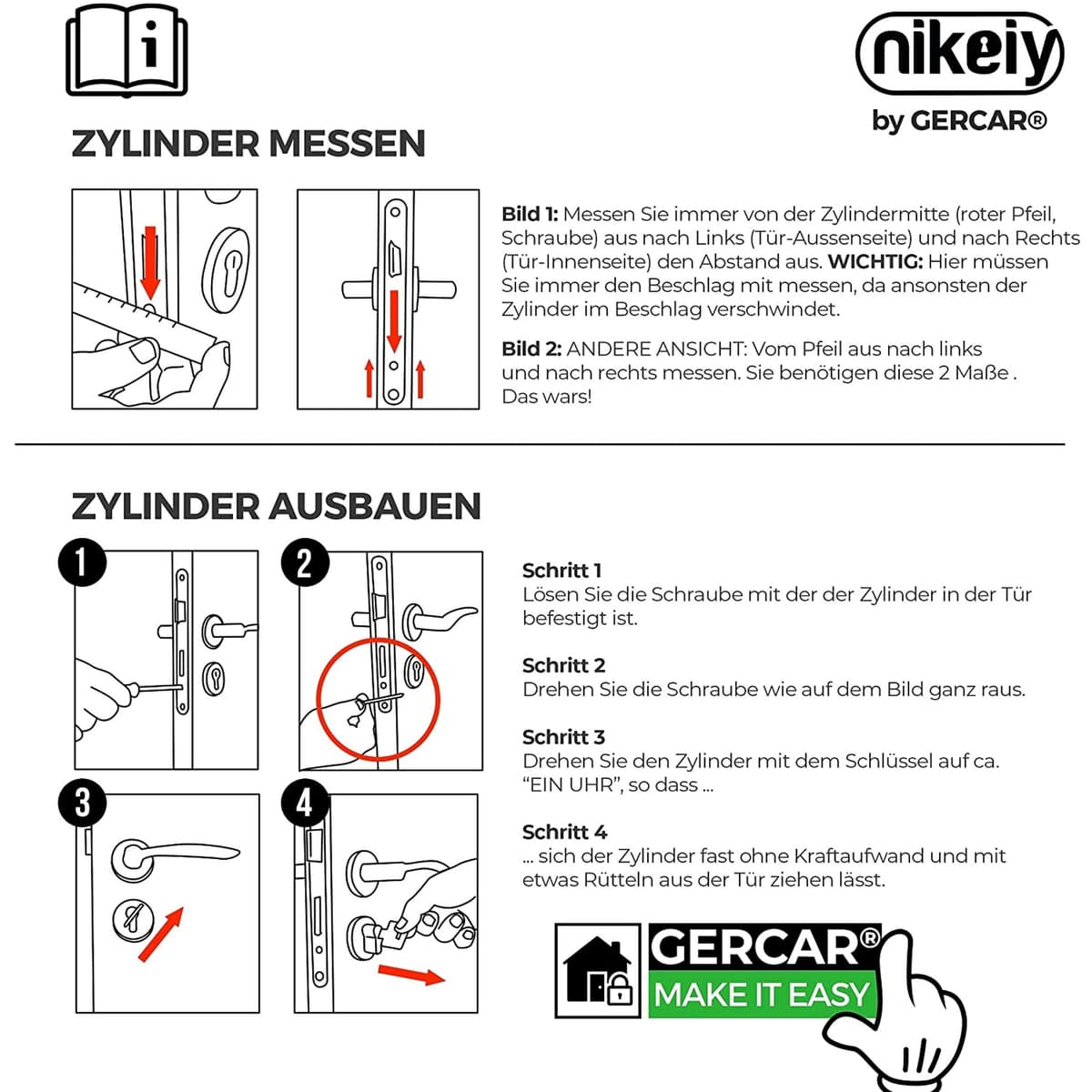 GERCAR 12 cilindros de cerradura con cierre uniforme, 12 cilindros de perfil 30/30, incluye 60 llaves de 60 mm, cerradura doble para puerta, juego de 12 unidades, longitud: 60 mm, A: 30 B: 30 — view 5