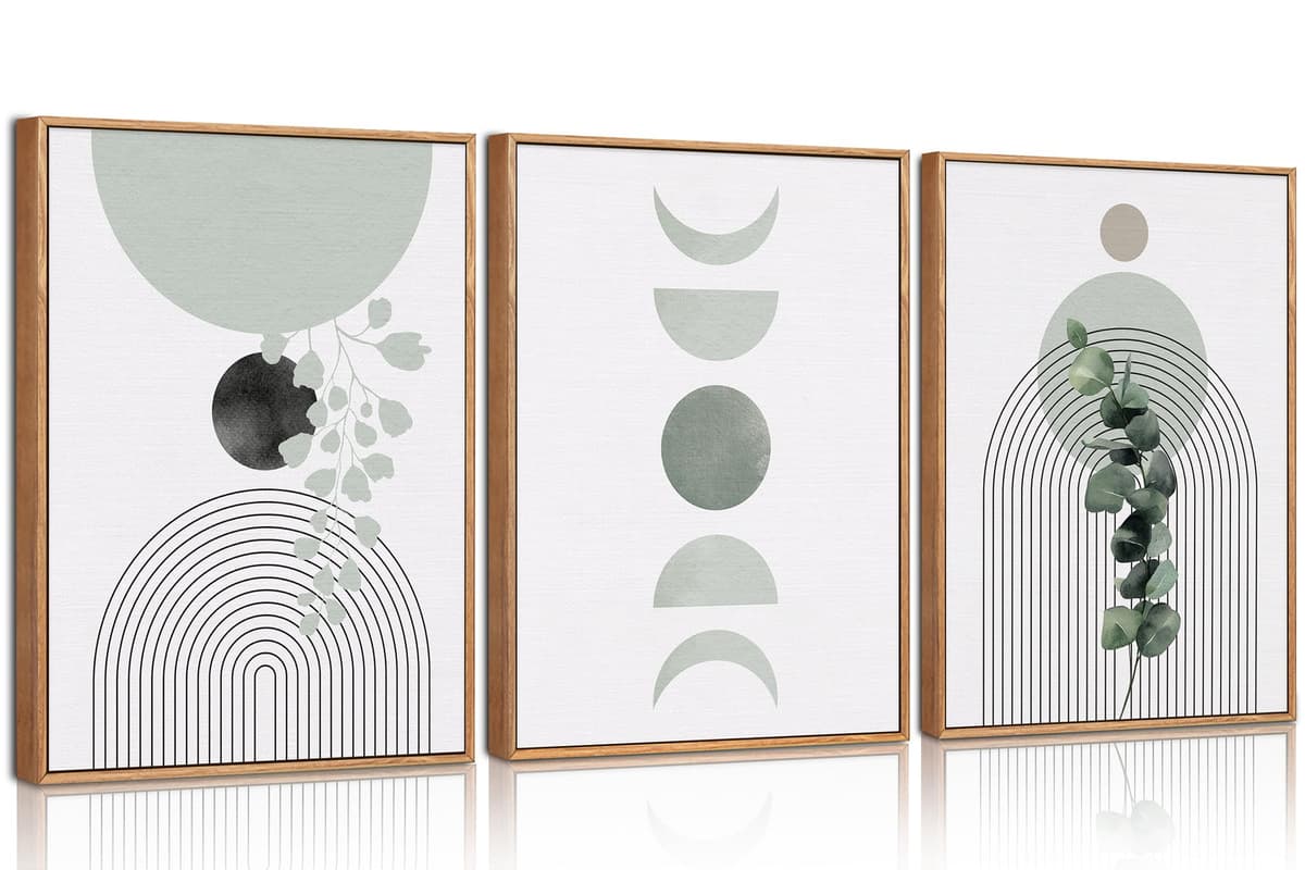 HPNIUB Sage Green Framed Canvas Prints Wall Art Set, Abstract Botanical Boho Wall Decor, Minimalist Geometric Line Leaf Canvas Artwork for Living Room, Bedroom, Dining Room, Office, Bathroom 30x40cm — view 25