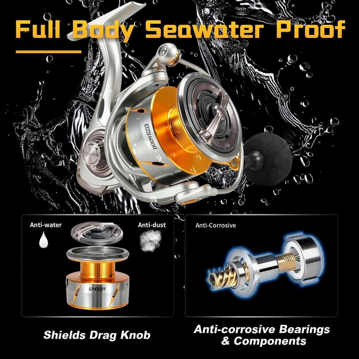 Seaknight RAPIDII Carrete giratorio de agua salada 10+1 BB 6.2:1 4.7:1 Anti-corrosión Carrete de pesca de mar Carpa pesca lucio 2000H 2500H 3000H 4000H 5000H 6000 fibra de carbono arrastre máximo 15kg — view 3