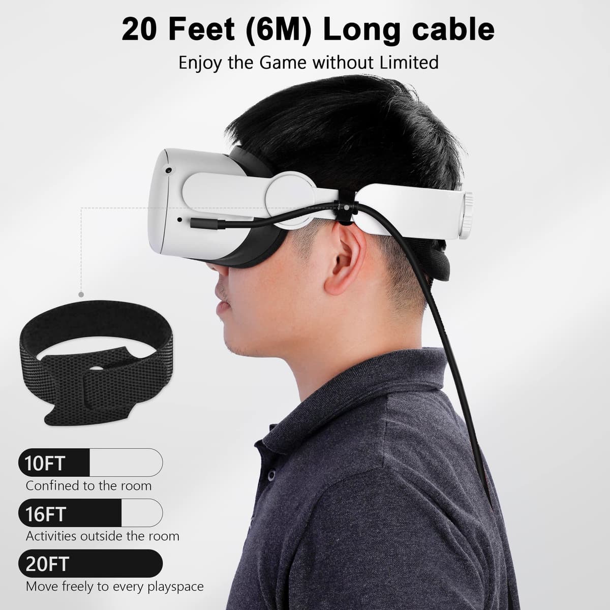 Kuject Compatible for Quest 3/2/Pico 4 Link Cable 6M USB 3.0 Type C to C, Nylon Braided Long PC Connect Power Data Extension Charging Cord, Great Virtual Reality Gaming Accessories for Oculus Quest — view 5