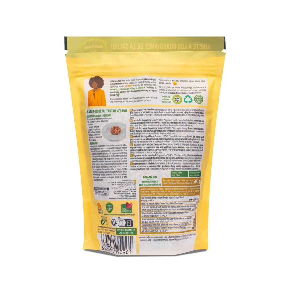NaturGreen - Trigo Sarraceno Ecológico Bio, Bajo Contenido en Grasas Saturadas, Rico en Fibra, Fuente de Proteínas, Sin Gluten, 100% Vegano, 500 g — view 2