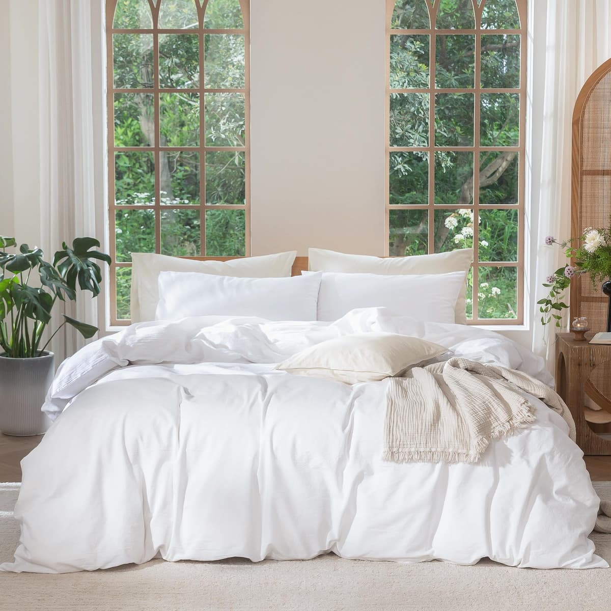 MooMee Bedding Duvet Cover Set 100% Washed Cotton Linen Like Textured Breathable Durable Soft Comfy (Tannish Linen Grey, King) — view 146
