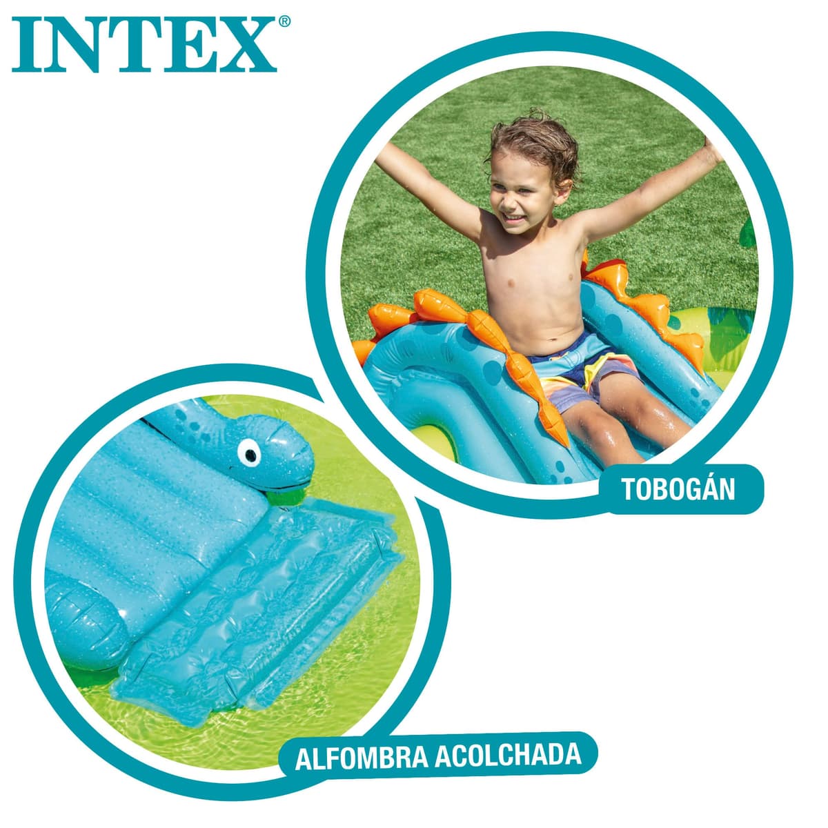 INTEX 57166 - Piscina infantil hinchable con dispersor de agua y tobogán dinosaurio, centro de juegos para niños — view 3