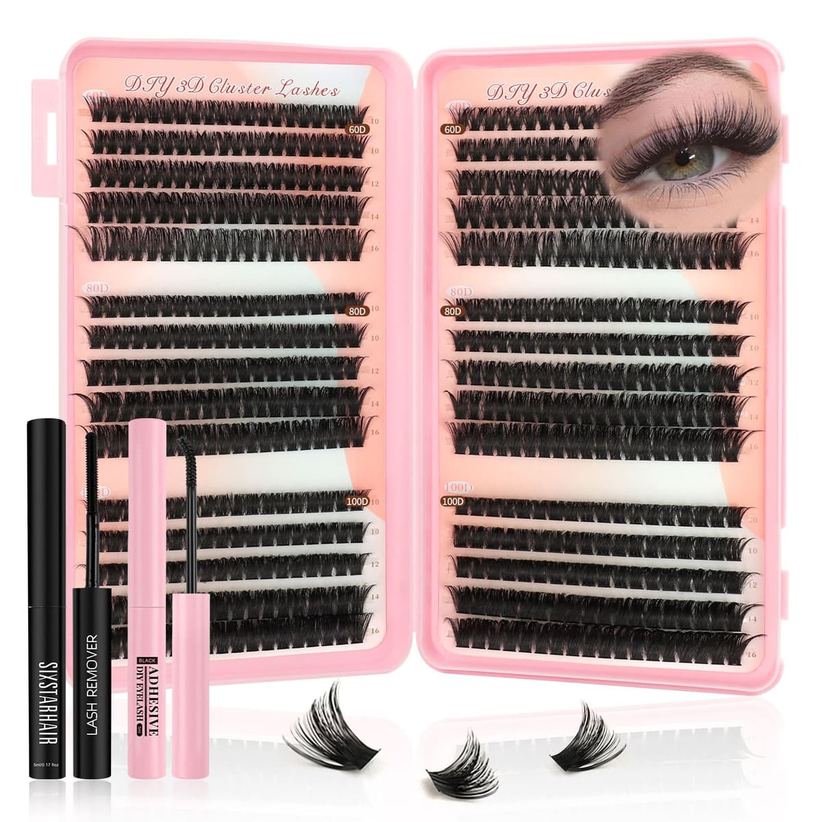 Sixstarhair Eyelashes Individual Kit Wispy Cluster Lashes with Lash Glue and Remover, Tweezers, Natural Individual Lashes Kit 448Pcs DIY Eyelash Extension Kit 4 Styles Lash Clusters Book 10-16mm — view 11