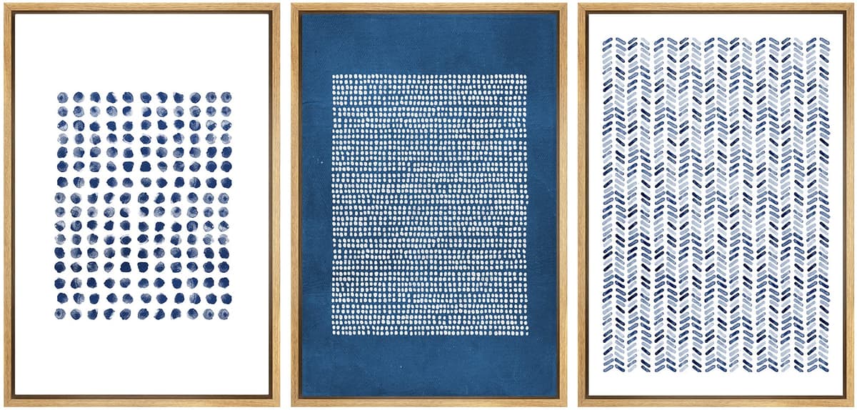 SIGNWIN Framed Canvas Print Wall Art Set Blue White Grunge Geometric Pattern Abstract Shapes Cozy Neutral Decorative Contemporary Minimal for Living Room, Bedroom, Office - 24"x36"x3 Natural — view 103