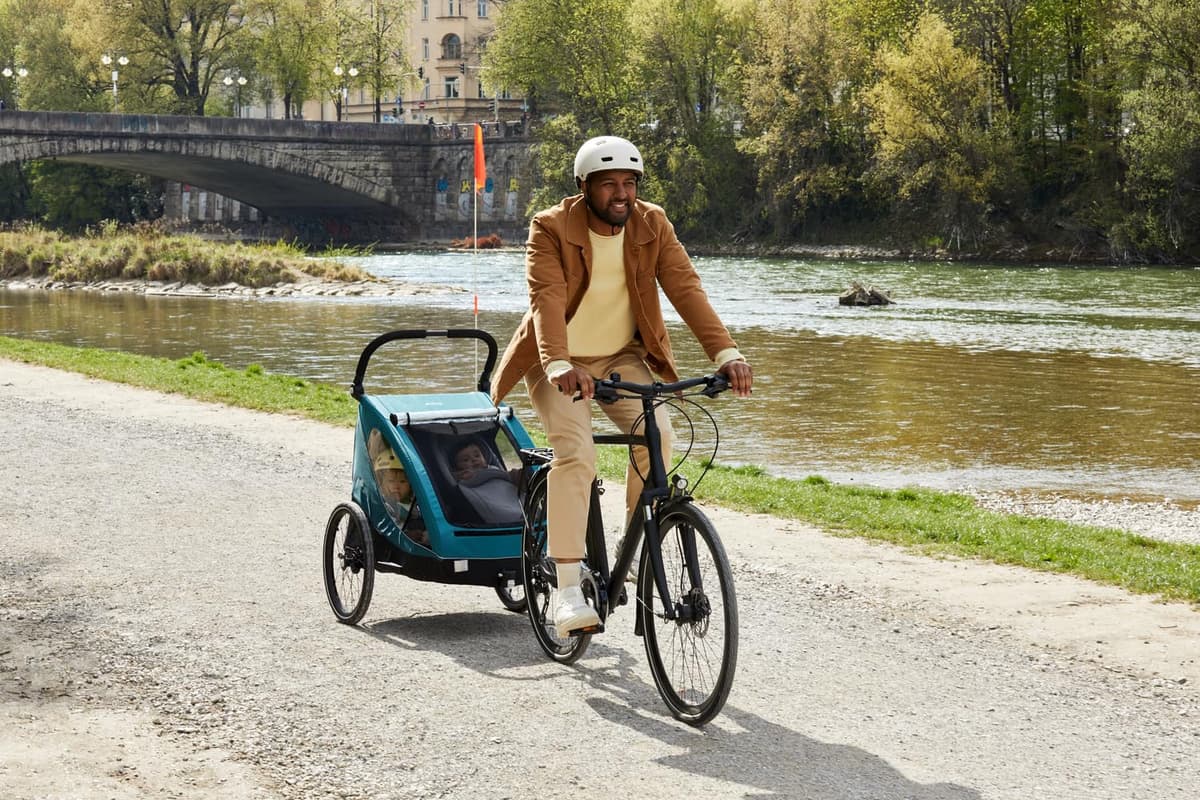 hauck Remolque Bicicleta Niños 2 Plazas Dryk Duo - Carro Bici Infantil Completo desde 6 Meses hasta 22 kg - Enganche Incluido - Silla de Paseo Gemelar Maletero XL - Plegable - Gris — view 2