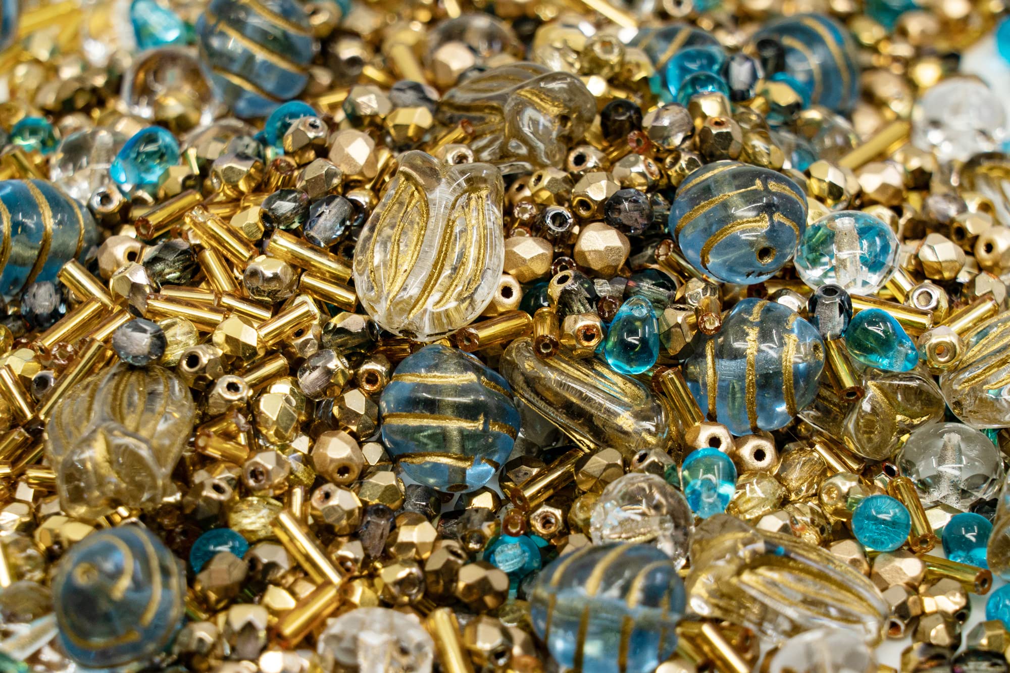 60 g Mix of Unique Czech Bohemia Glass Pressed Beads, Rocailles, Aztec Pale Gold Crystal, Matte and Glossy, Hand Made BCV — view 3