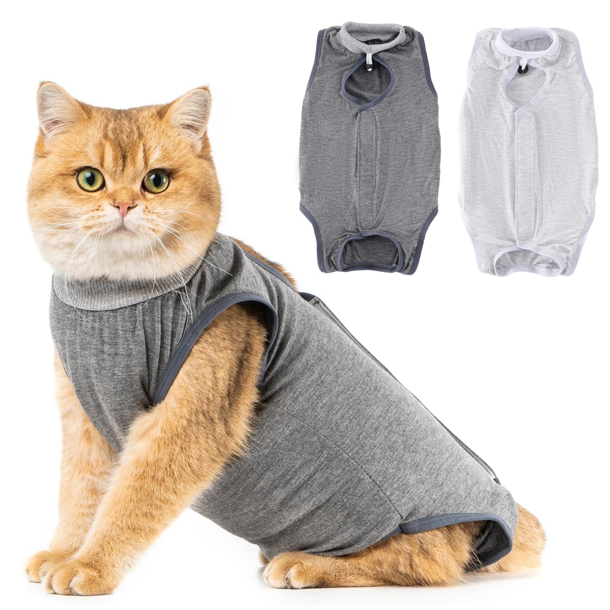 Avont Traje de Recuperación para Gatas Esterilizadas, Ropa Postoperatoria Protectora Antilamido, Chaleco para Cirugía y Heridas Abdominales (Gris Oscuro,L) — view 27