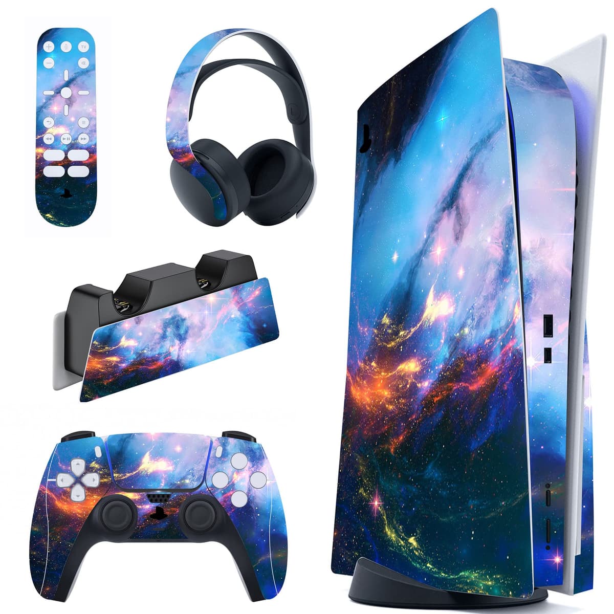 PlayVital Calcomanía Vinilo para ps5 Edición Disc - Pegatina Completa para Consola, Control, Base de Recarga, Control Remoto y Audífonos, Cubierta Protectora Adhesiva(Efecto de Mármol Dorado Rosa) — view 15