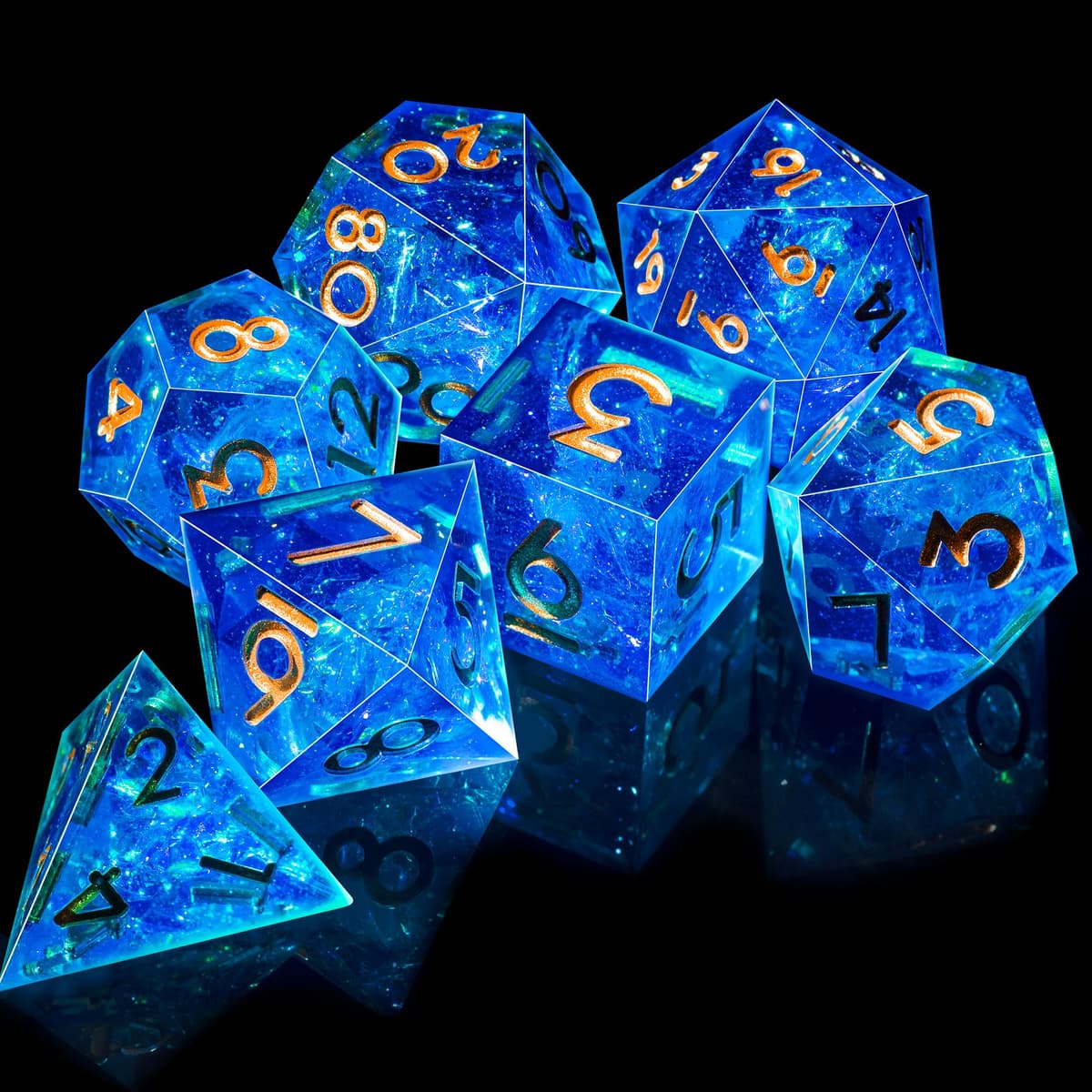 SIQUK 7 Piezas Set Dados DND Poliedricos Juego de Dados Poliédricos 7-Die DND Dice D4 D6 D8 D10 D12 D20 D% para D&D RPG MTG Dungeons and Dragons （Azul & Oro） — view 4