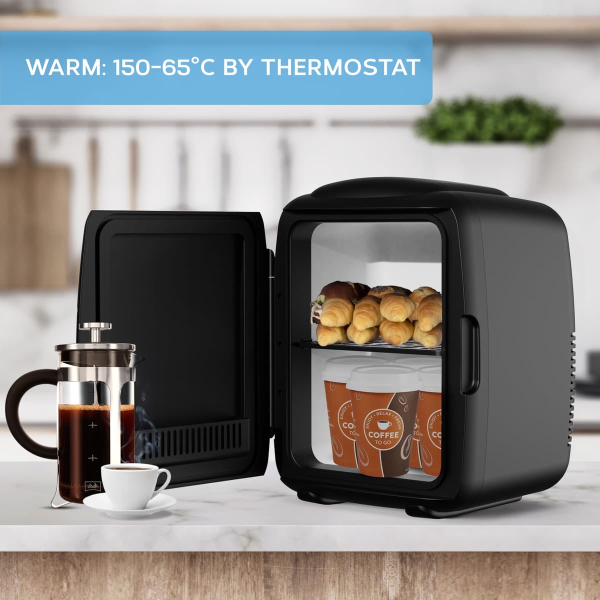 MONCOOK Mini Fridge For Bedrooms - Small, Portable & Quiet Mini Fridges For Skincare, Medicine, Food & Drinks - Cooling & Warming Function - Perfect For Home, Office, Car Or Travel - 14L - Black Mono — view 4