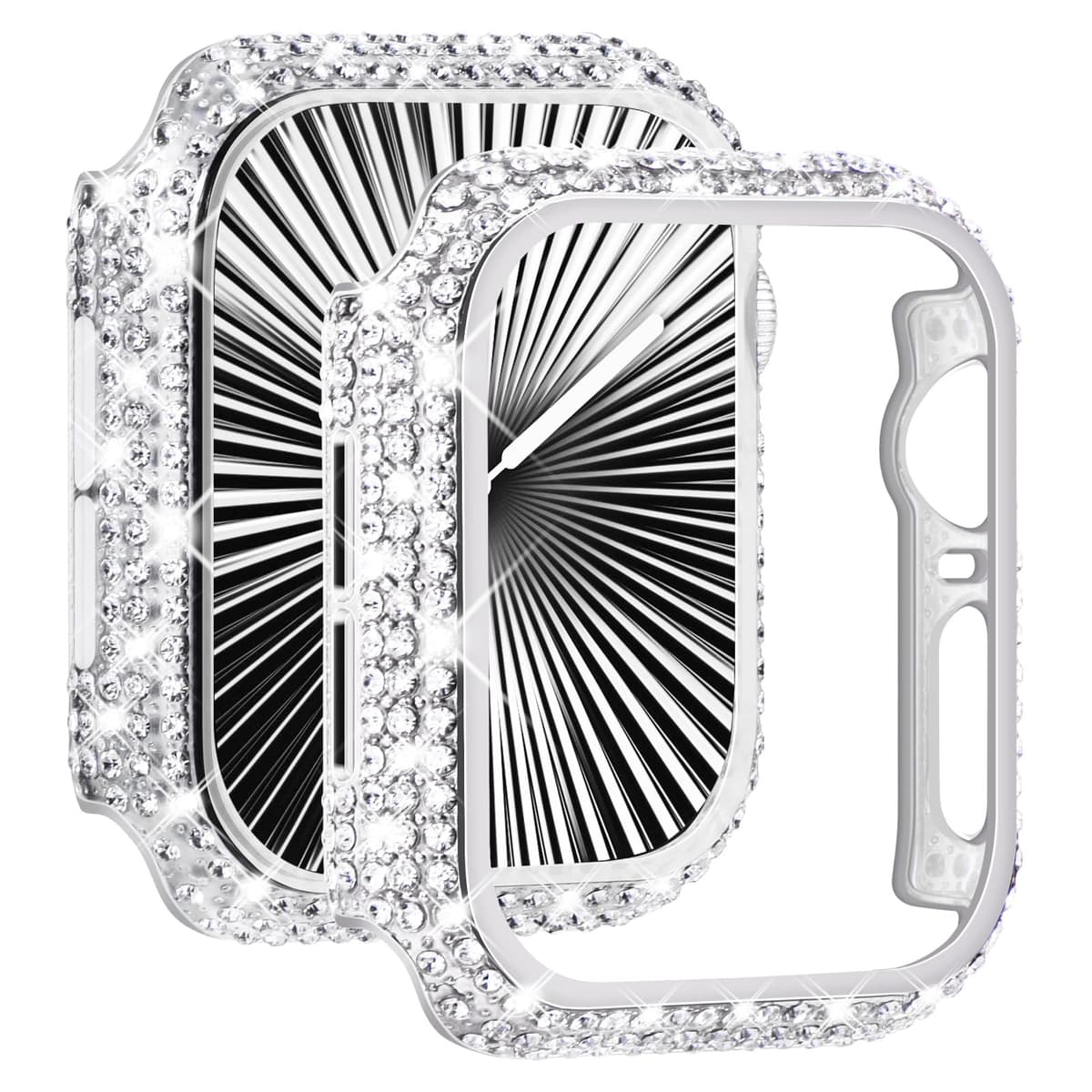 NewWays 2 Pack Compatible with Apple Watch Case 44mm Built-in Screen Protector,Women Diamond Bling Cases for iWatch Series SE(2025-2020) 6 5 4,Silver/Clear — view 12