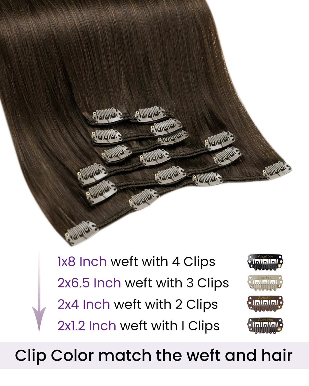 LaaVoo Hair Extensions Clip in Real Human Hair Brown Clip in Hair Extensions Dark Brown Full Head 16 Inch 120g 7pcs Remy Straight Hair Double Weft #4 — view 2