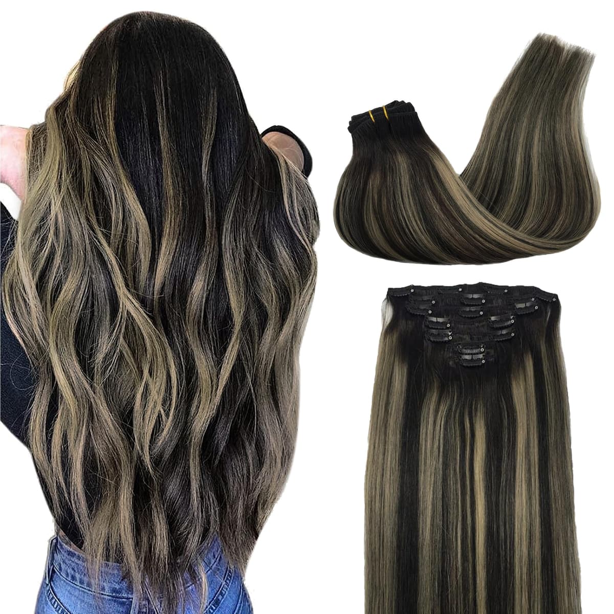 GOO GOO Clip in Hair Extensions Human Hair, 18inch 150g 9Pcs, #2 Dark Brown, Hair extensions for women, Human Hair Extensions Clip in — view 357