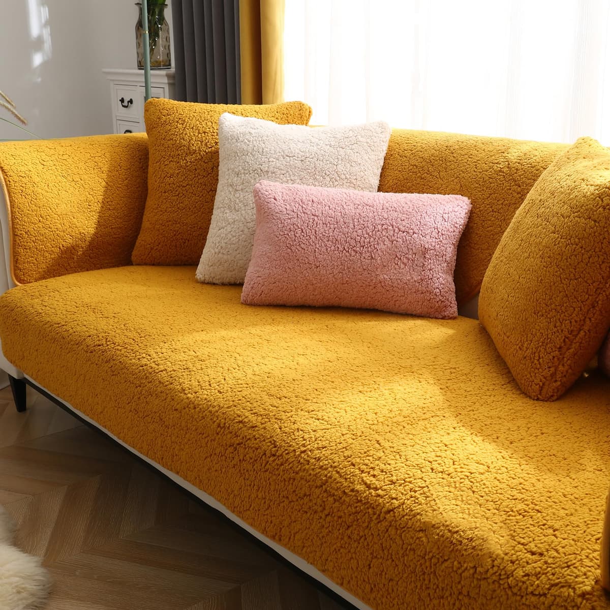 SHANNA Thick Rabbit Plush Sofa Cover 1 2 3 Seater, New Universal Non-Slip Corner Sofa Cover L Shape Super Soft Faux Fur Sofa Slipcovers for Living Room(Grey, 70 * 180cm Seater Cover) — view 10