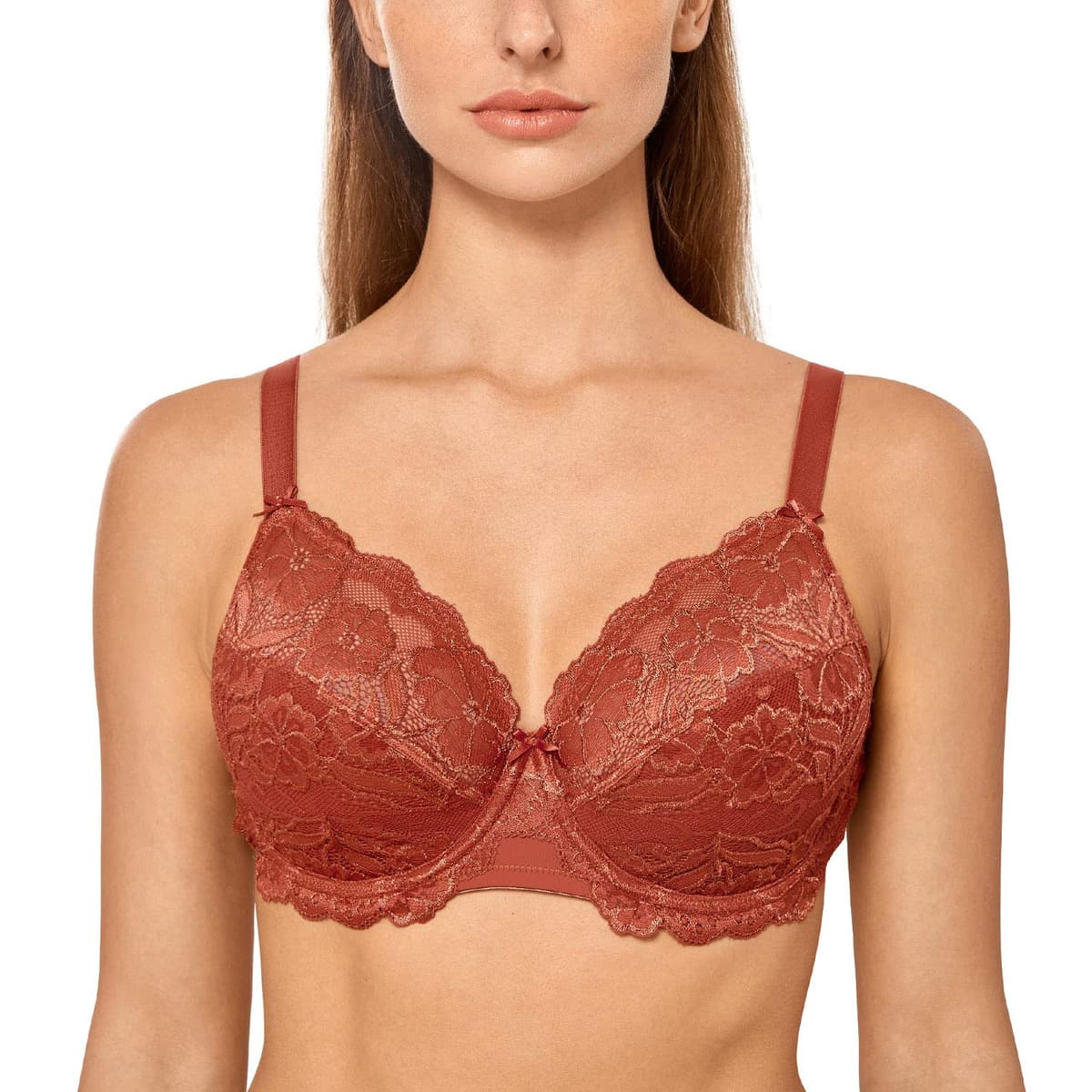 Delimira Women's Full Coverage Non-Foam Floral Lace Plus Size Underwired Bra — view 6