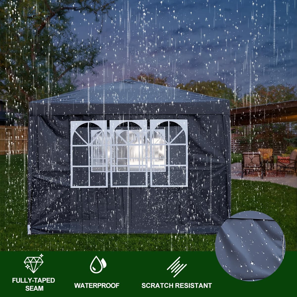3x3m Pop Up Gazebo with 4 Removable Sidewalls, Portable Outdoor Party Tent with Carry Bag, All Weather Canopy for Camping, Markets, Garden Events (Grey) — view 3