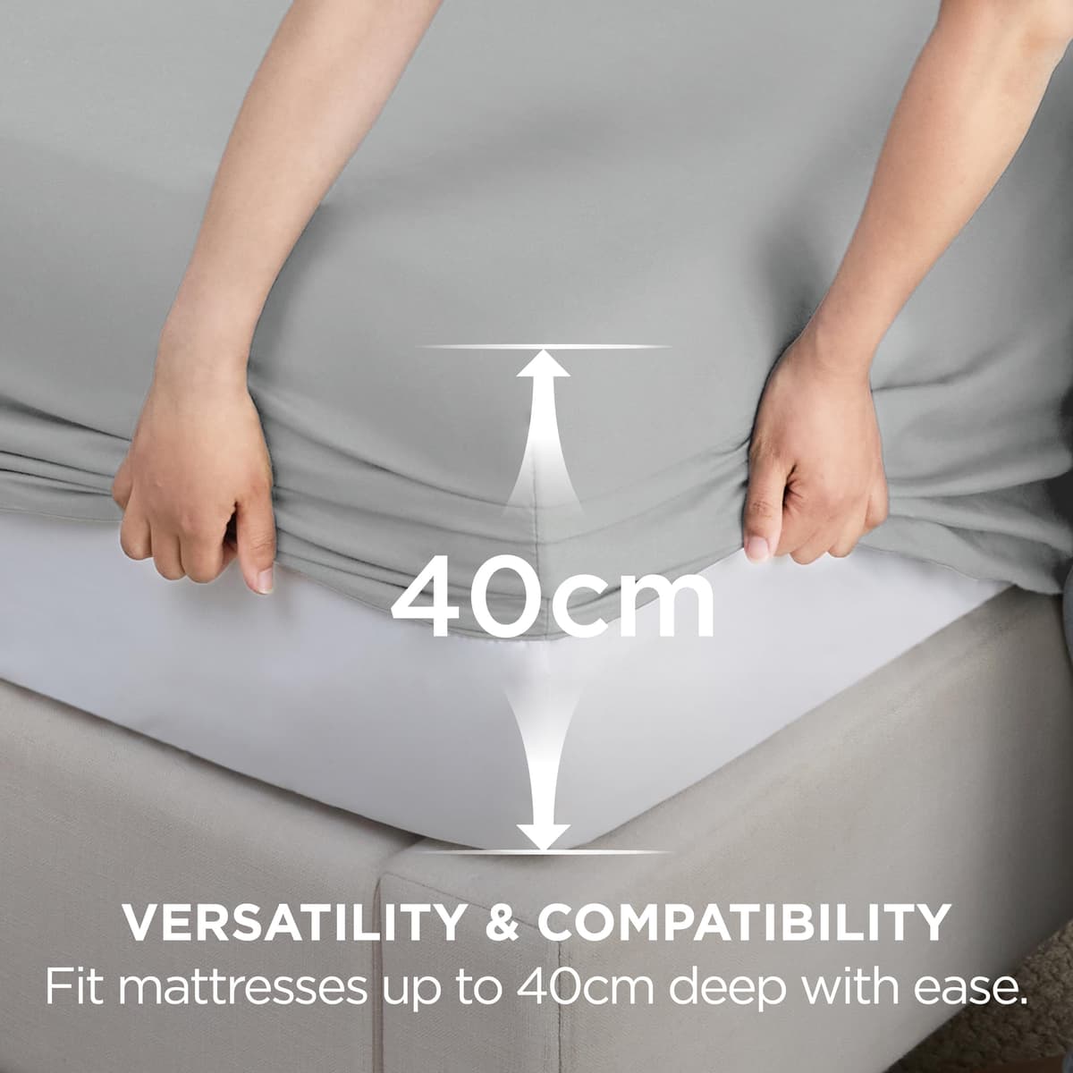 Bedsure Double Fitted Sheet Deep - Bed Sheets Extra Deep Pocket 16 inch (40 cm) made of Soft Brushed Microfiber for Double Bed, Grey, 135x190cm — view 3