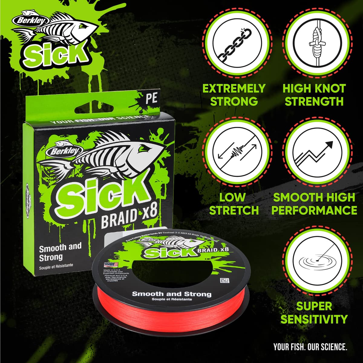 Berkley Sick Braid - Línea de pesca trenzada de 8 hebras, súper suave, 8 portadores, multifilamento, trenza de polietileno, líneas de pesca de depredador de 150/300 m para pesca en agua dulce y salada — view 6