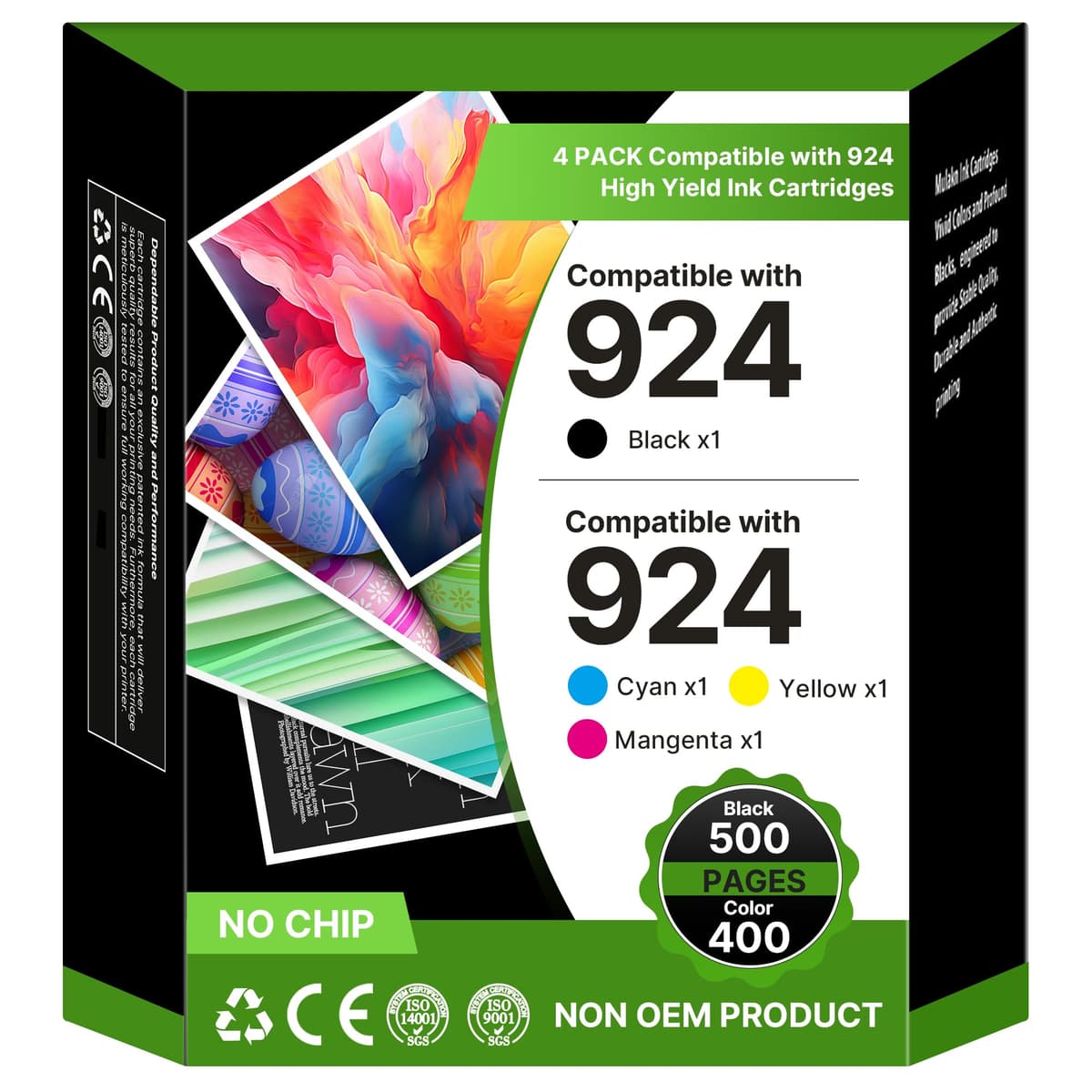 924 Ink Cartridges Replacement for HP 924 for HP OfficeJet Pro 8120e OfficeJet Pro 8122e 8124e 8125e 8132e 8134e 8135e 8130e 8138e 8139e Inkjet Photo Printer | Print, Copy & Scan (Without Chip,4 Pack)