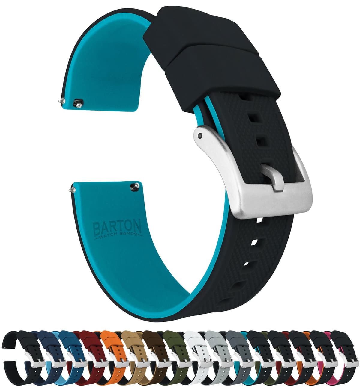 Barton Elite Silicone Watch Bands - Quick Release - Choose Color - 18mm, 19mm, 20mm, 21mm, 22mm, 23mm & 24mm Watch Straps (Stainless & Black Buckle Available) — view 21
