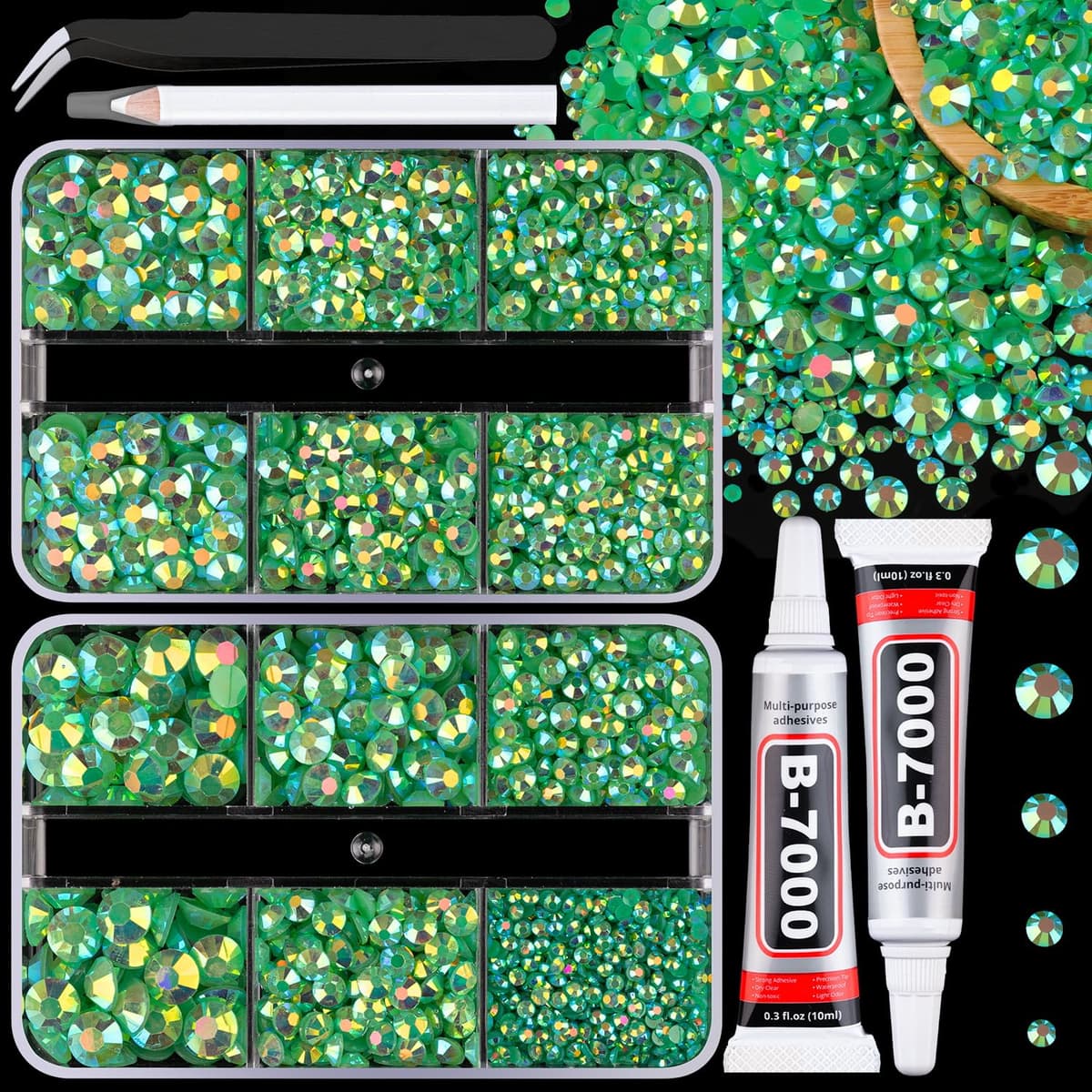 Resin Jelly Rhinestones for Crafting with B7000 Jewelry Glue, 2 Boxes Gold Flatback Crystals with 2Pcs 10ml Glue, Bedazzling Non Hotfix Gems for DIY Tumblers Clothing Shoes Manicure — view 40