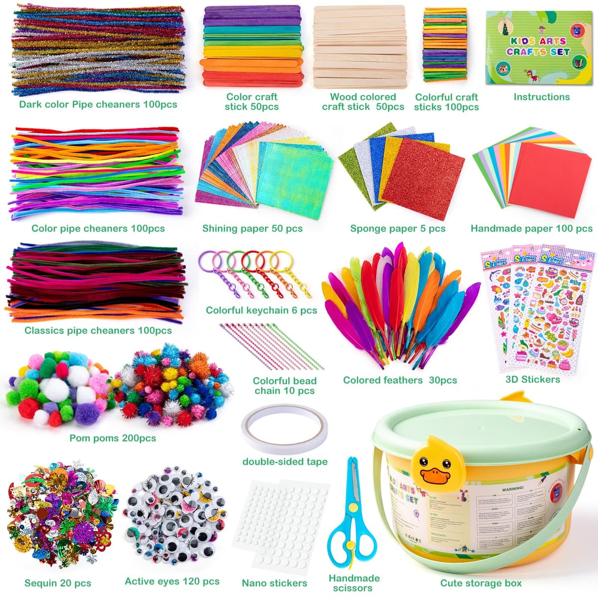 Sundaymot DIY Craft Kits for Kids, Arts and Crafts for Kid with Pipe Cleaners, Feather, Crafting Box and Pom Poms, Toddlers Kids Activity Packs Toys for Girls Boys Ages 3-12 Birthday Gifts — view 3
