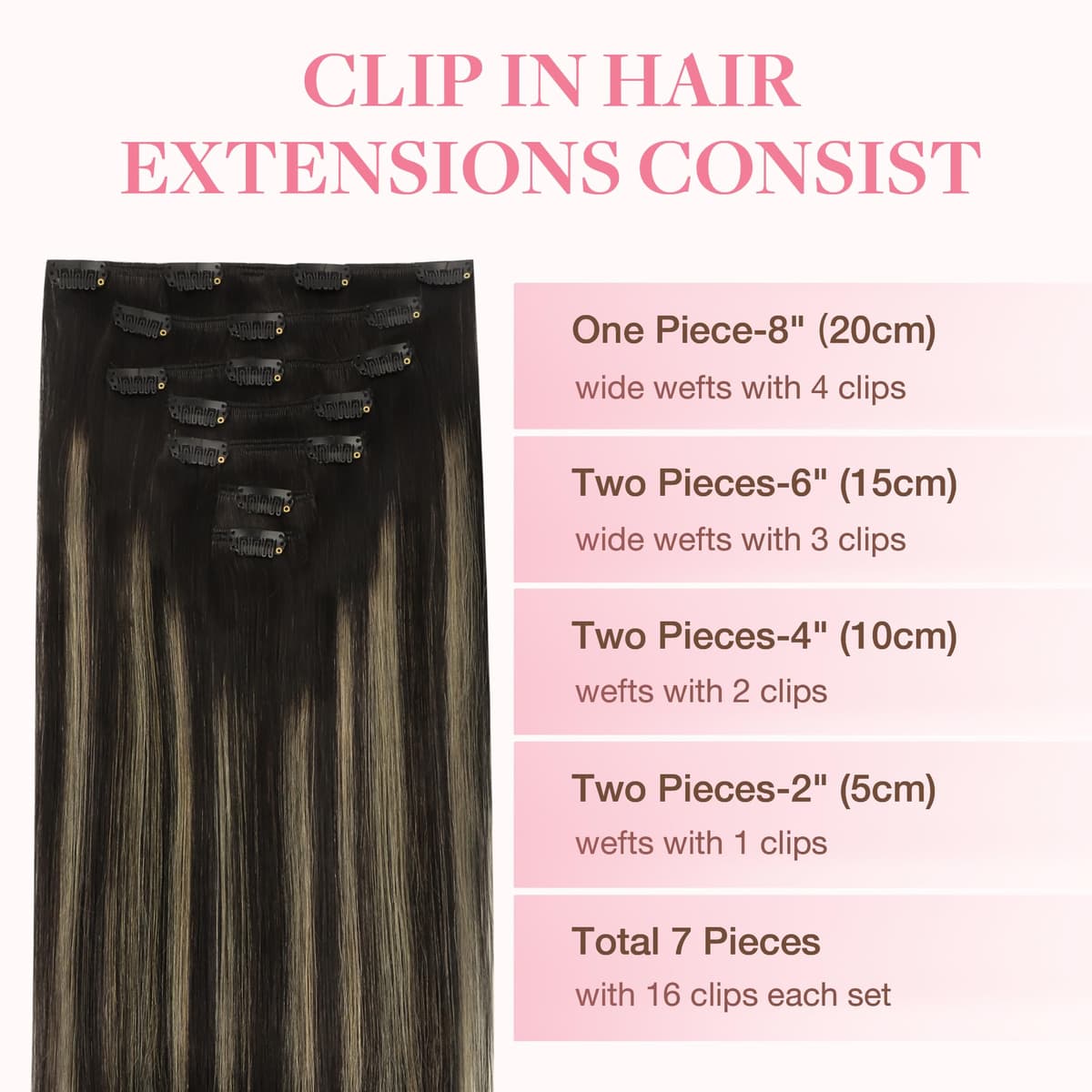 GOO GOO Clip in Hair Extensions Human Hair, 18inch 150g 9Pcs, #2 Dark Brown, Hair extensions for women, Human Hair Extensions Clip in — view 361