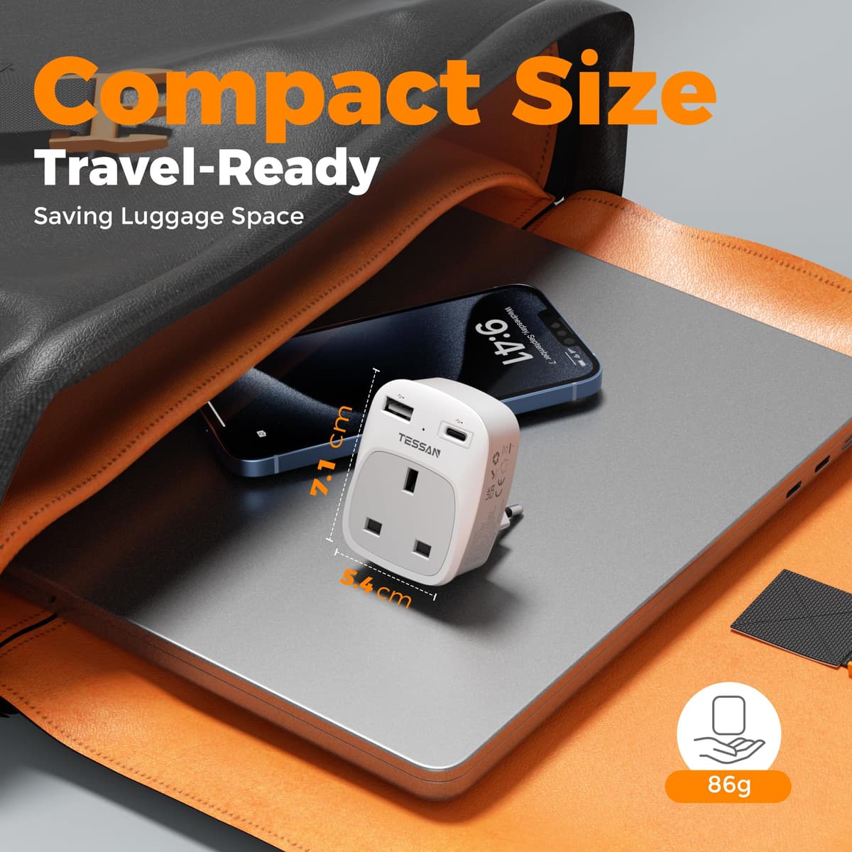 UK to Italy Plug Adapter, TESSAN Grounded Italy Plug Adapter with 2 USB Ports (1 USB C), Italian Travel Adaptor for Chile Ethiopia Libya Syria Tunisia Uruguay (Type L) — view 5